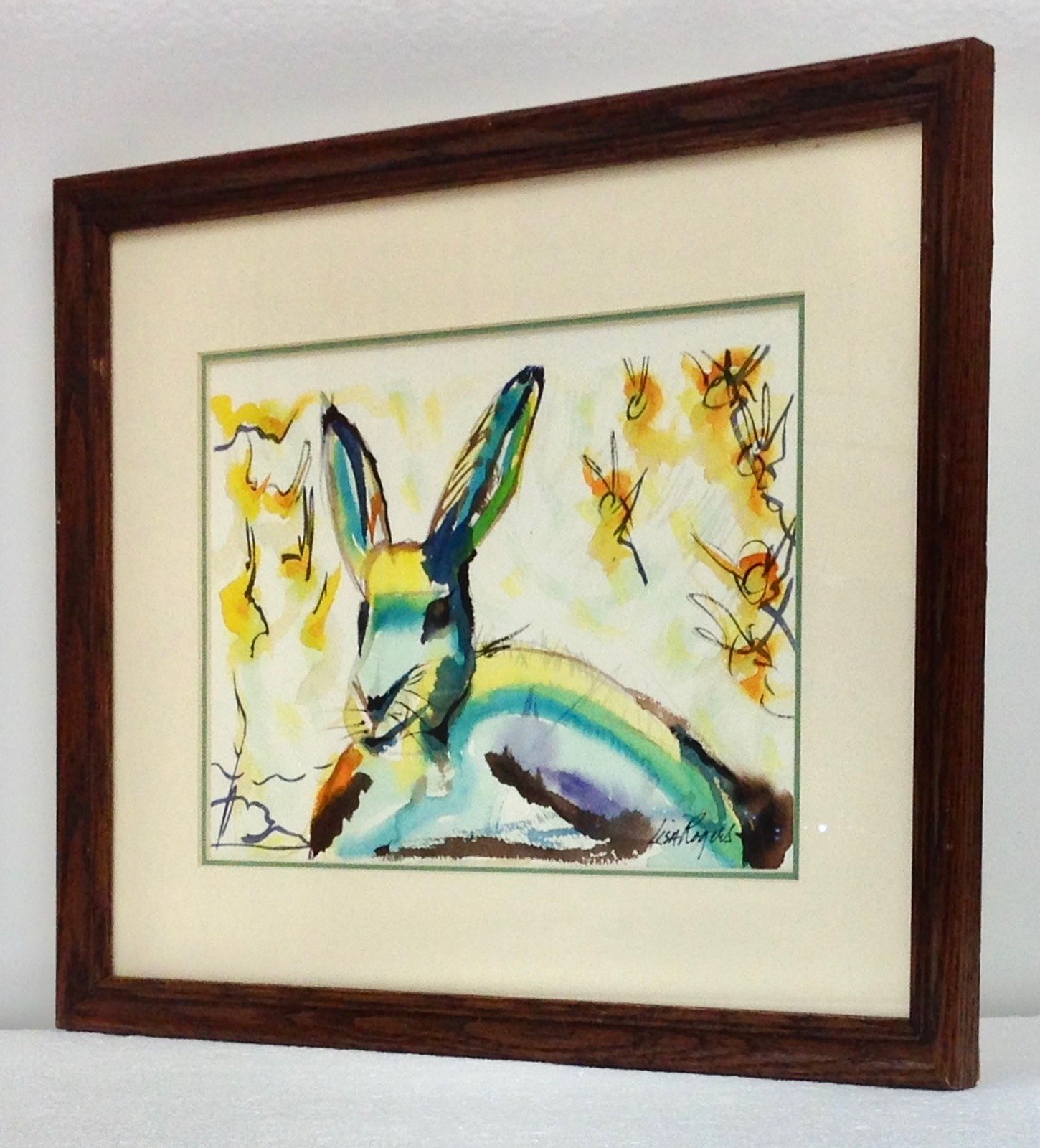 Lisa Rogers Signed ‘Spring Bunny’ Easter Rabbit Framed Watercolor Painting