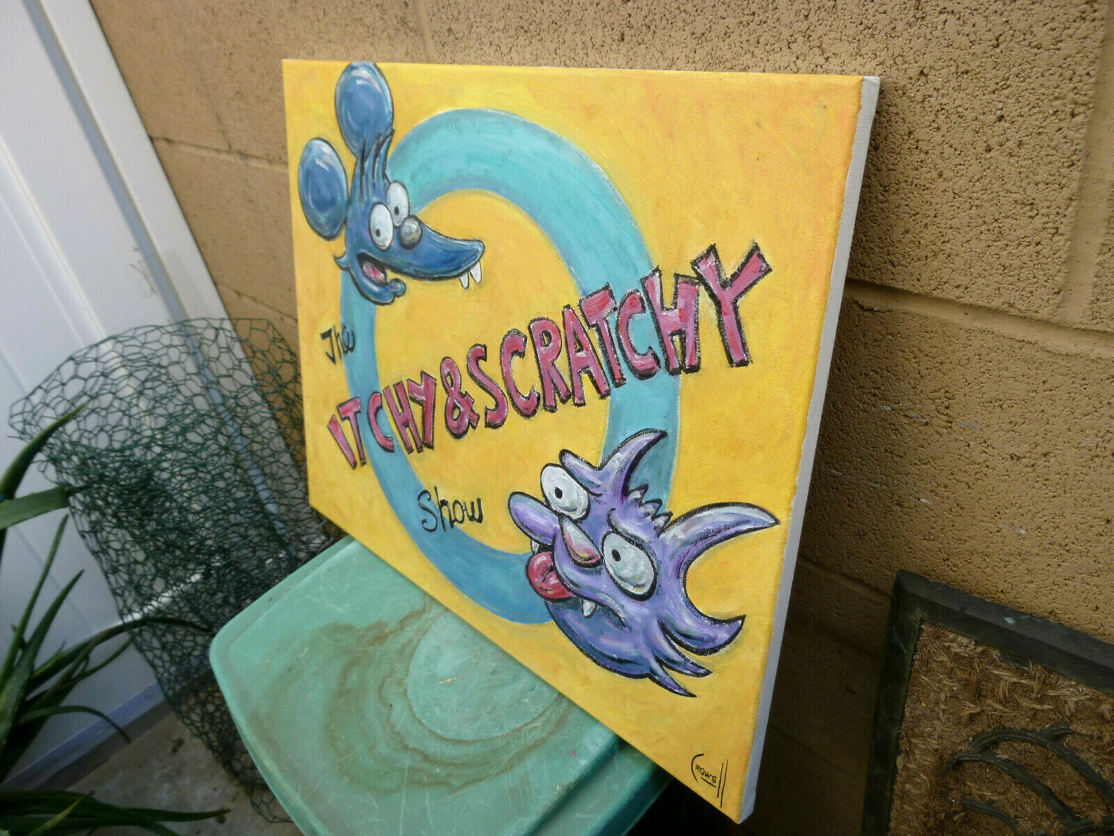 ITCHY & SCRATCHY Simpsons NEW original 16×20 canvas oil painting signed Crowell