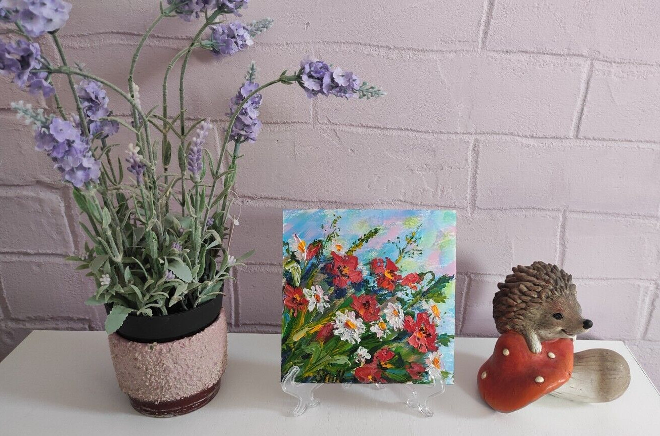 Small Original Flowers Painting – Affordable Wall Art Gift – Hand Painted 6×6 in