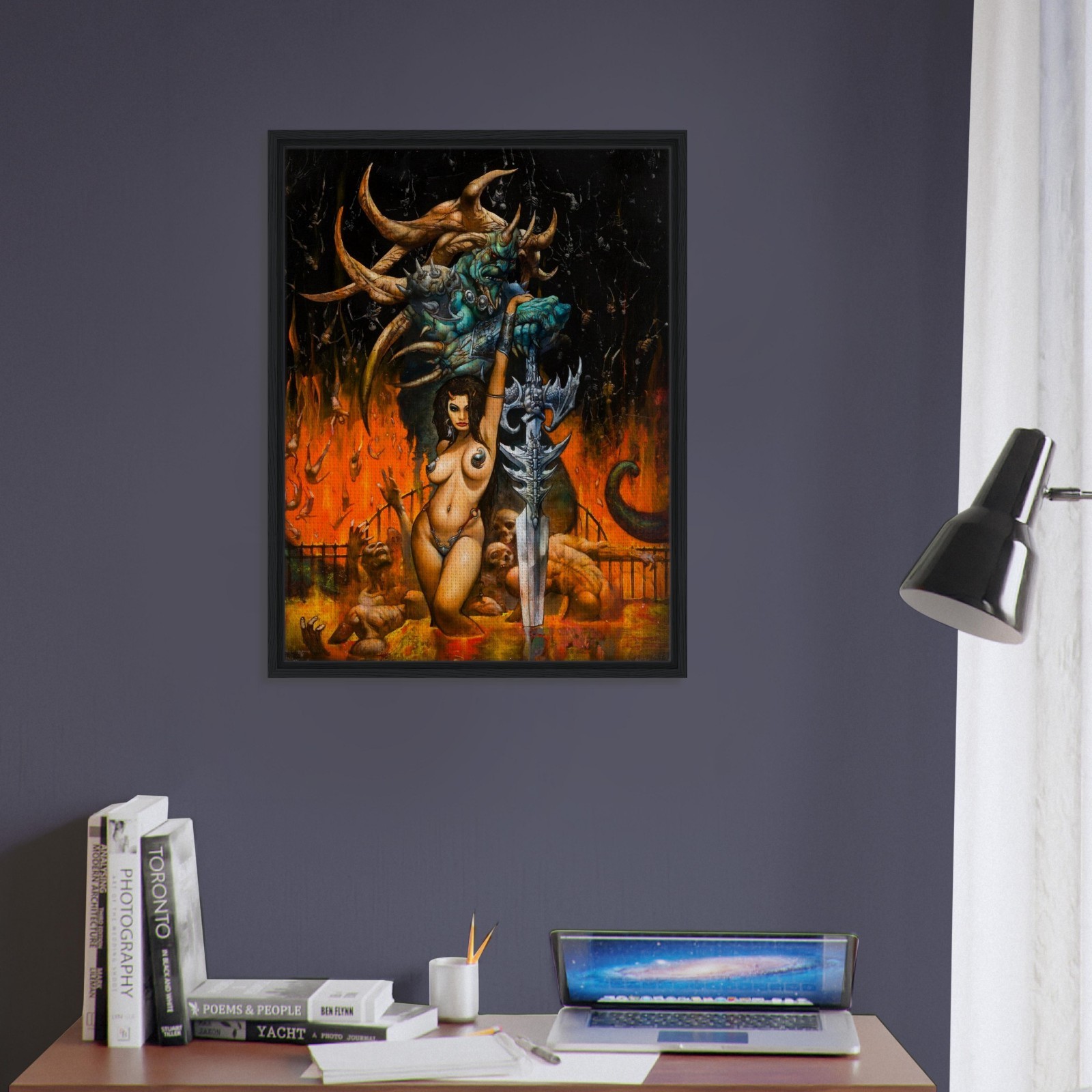 SIMON BISLEY HEAVY METAL FRAMED CANVAS 24X36 – 2004 COVER FANTASY ART PRINT