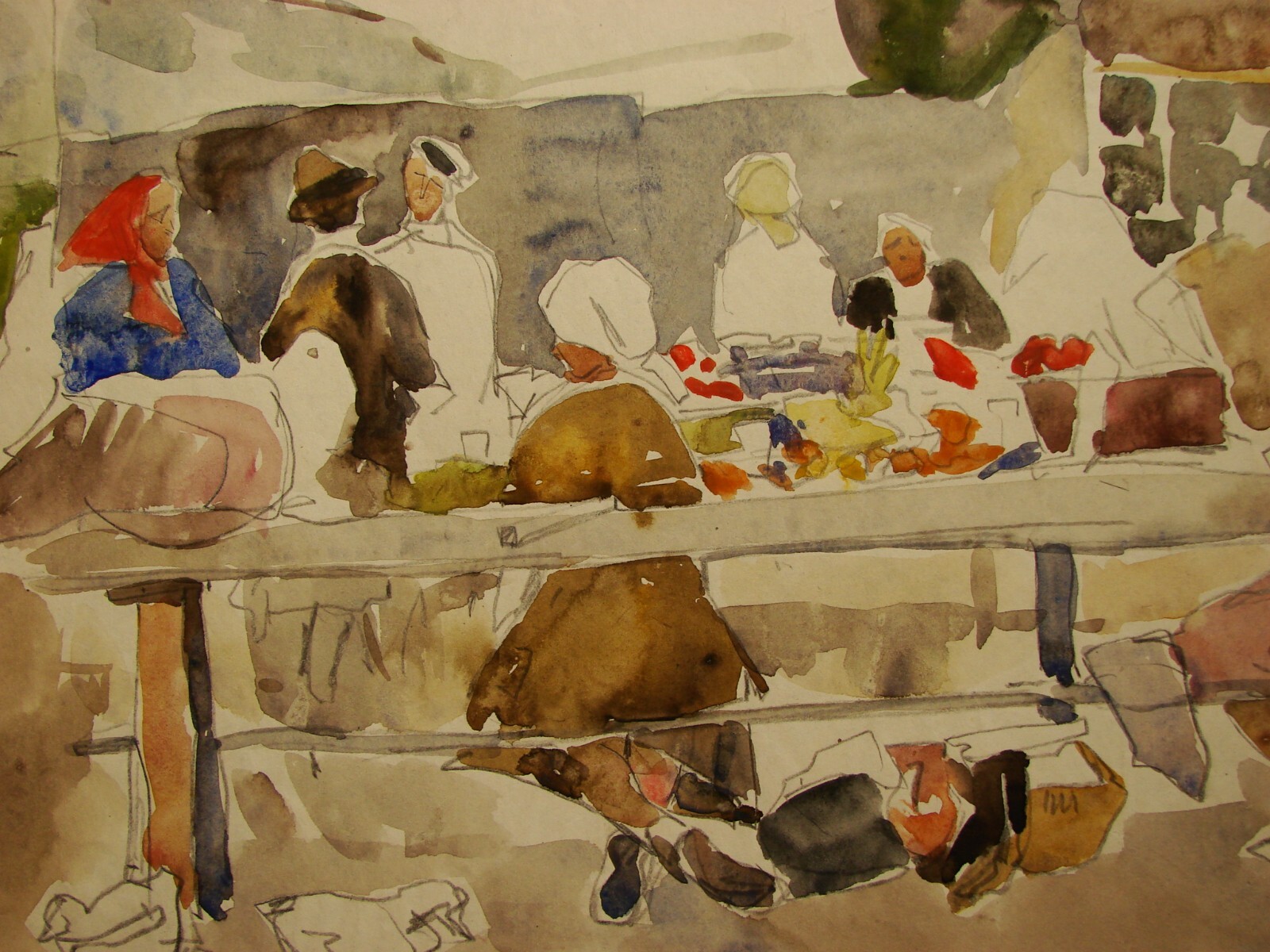Ukrainian Soviet USSR Painting realism fauvism cubism marketplace sketch