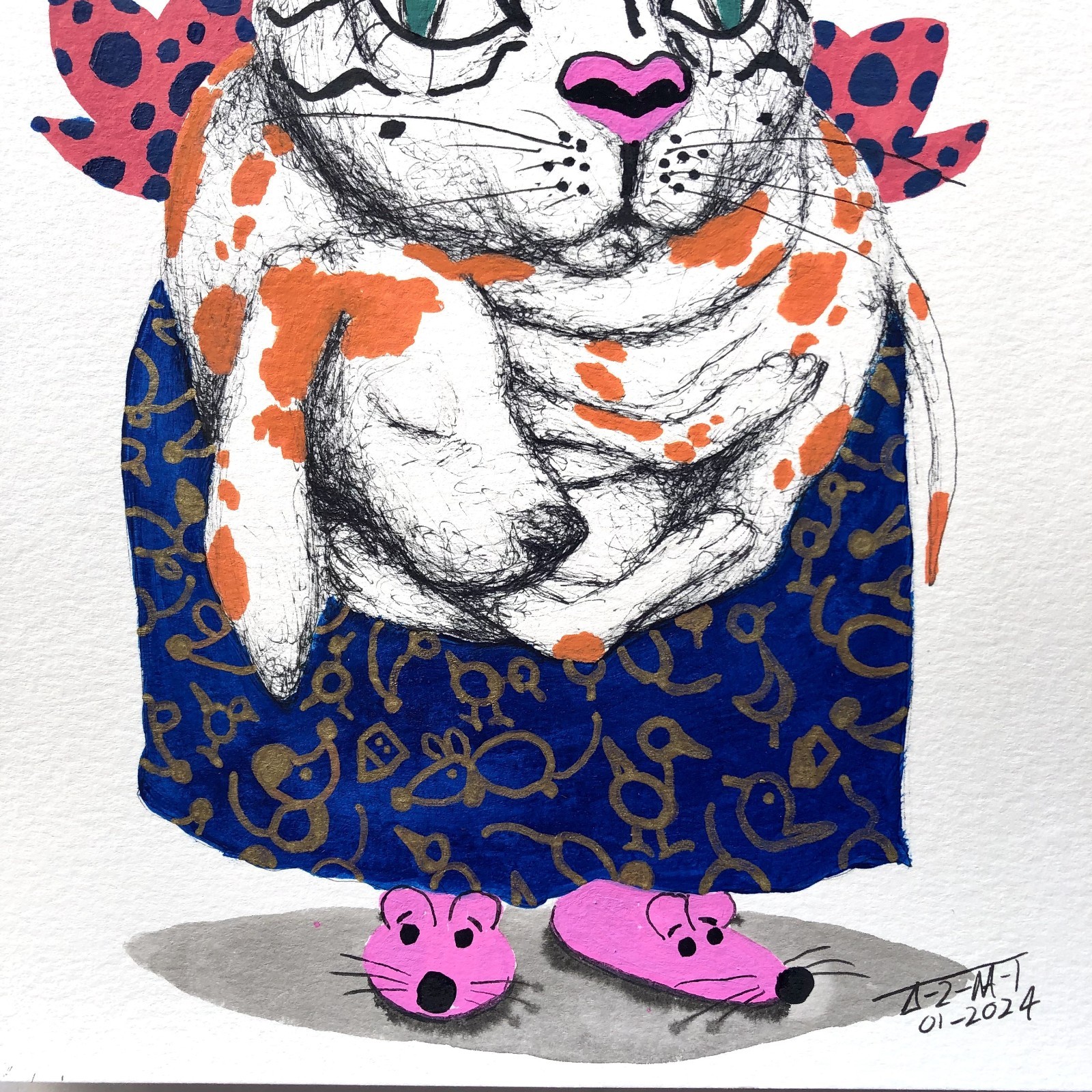 ALAIN DONATE HERNANDEZ ORIGINAL MIXED MEDIA ACRYLIC,INK ON CARDBOARD 9″X 12″
