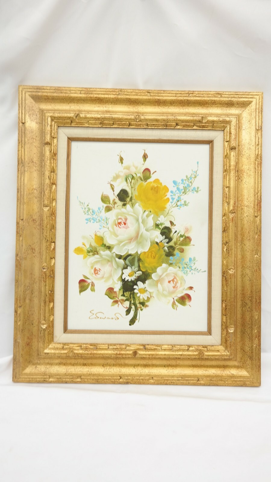 EDWARDS FRAMED & SIGNED PAINTING FLOWERS 24″ x 20″ – VERY NICE! TF