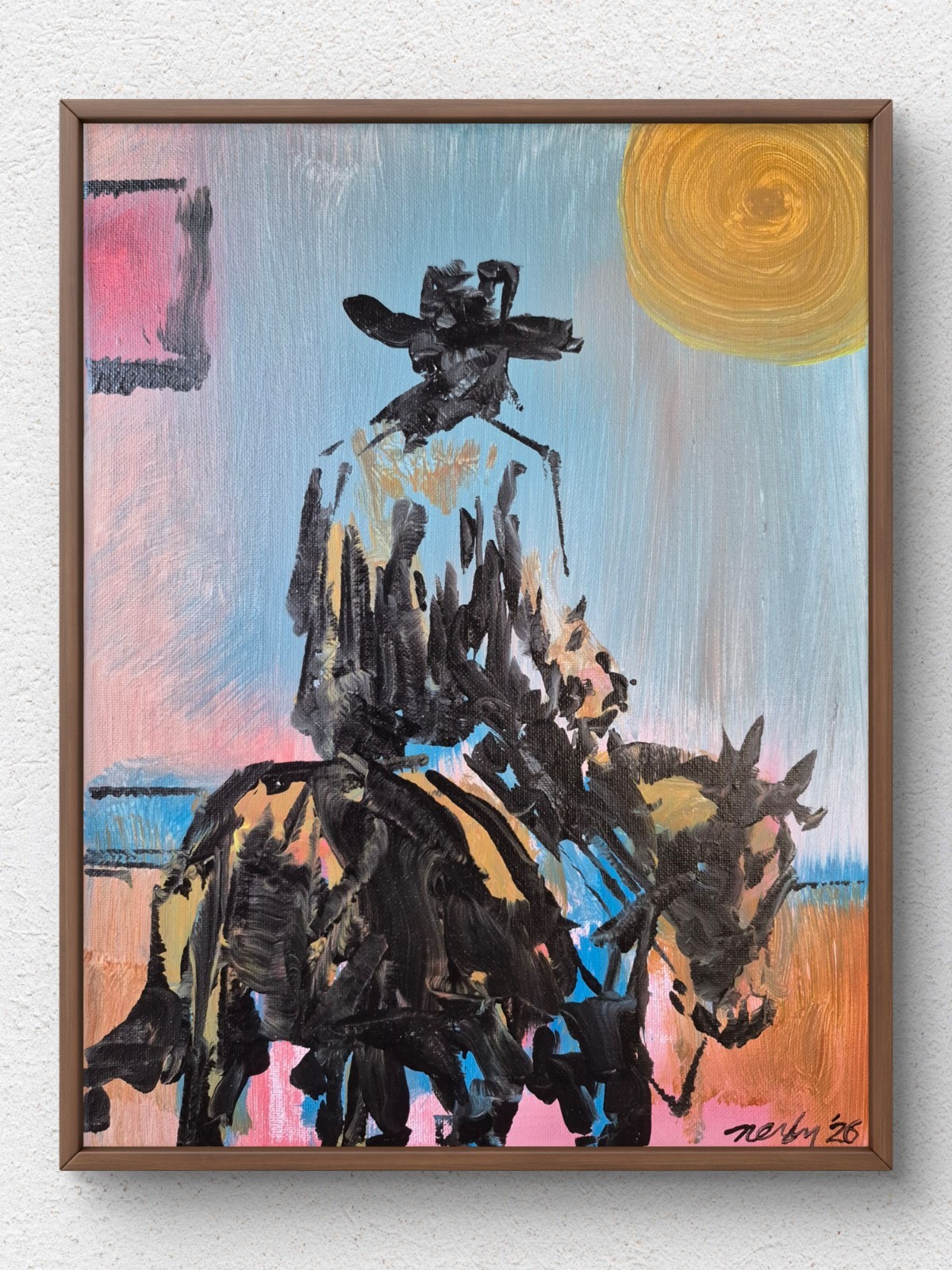 Original Western 11×14 Expressionist Acrylic Canvas Cowboy Art Home Decor A087