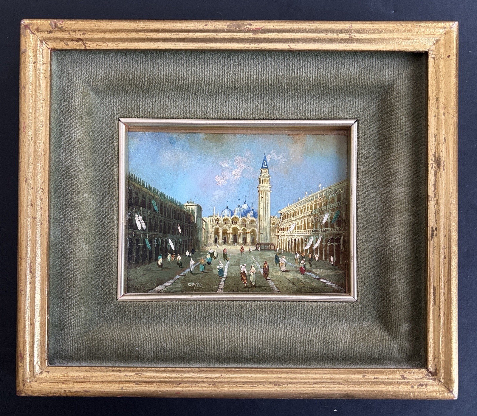 Antique Miniature Oil On Copper Painting Signed DEYER P. San Marco Venice Italy