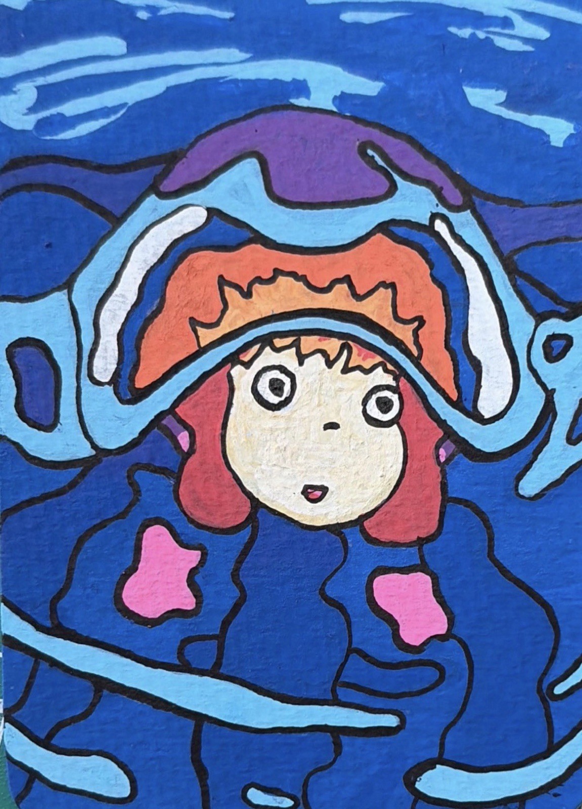 ACEO Art Card Original Acrylic Painting Ghibli 2.5in x 3.5in Signed by Artist