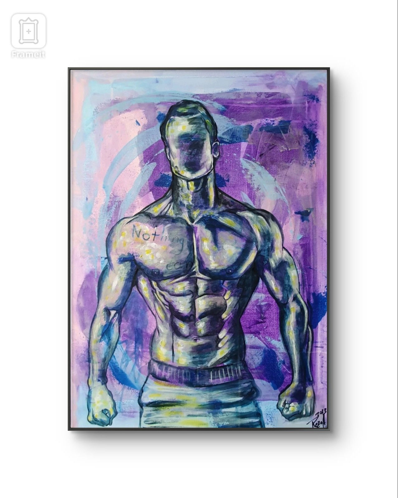 Male Nude Figurative Art on Canvas, Painted Male Torso, Bodybuilding Aesthetics