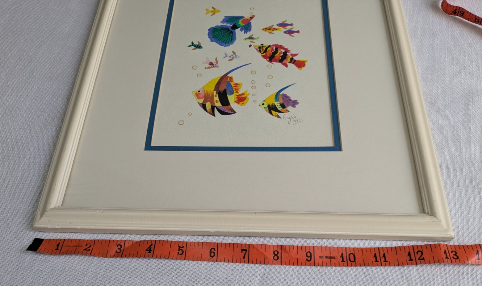 Vtg 1991 Watercolor Tropical Fish Painting 15×13″ Framed/Signed Wall Art Picture