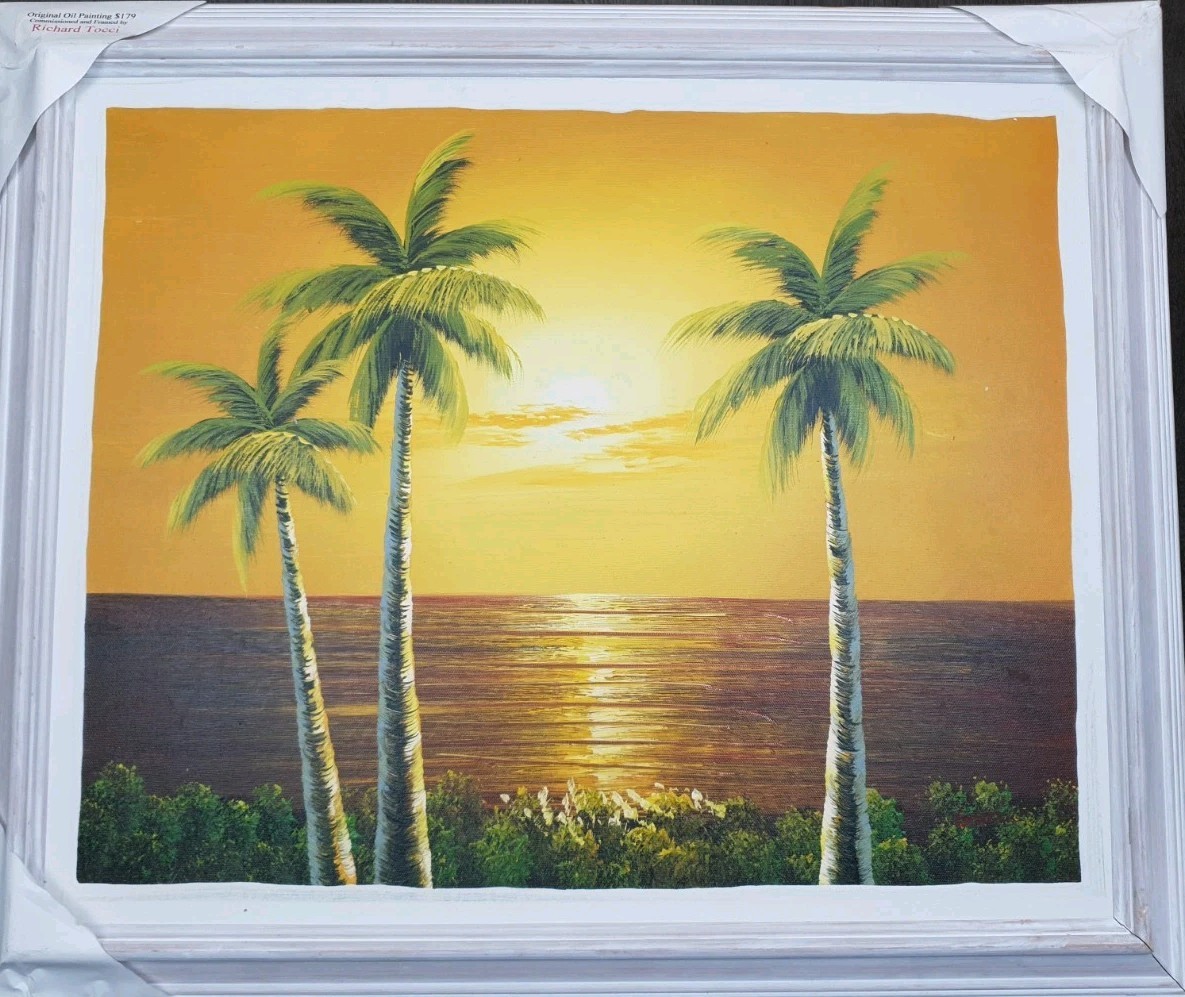 Key West Tropical Palm Tree Beach Original TOCCI Oil Painting 25×21 Art Ocean FL