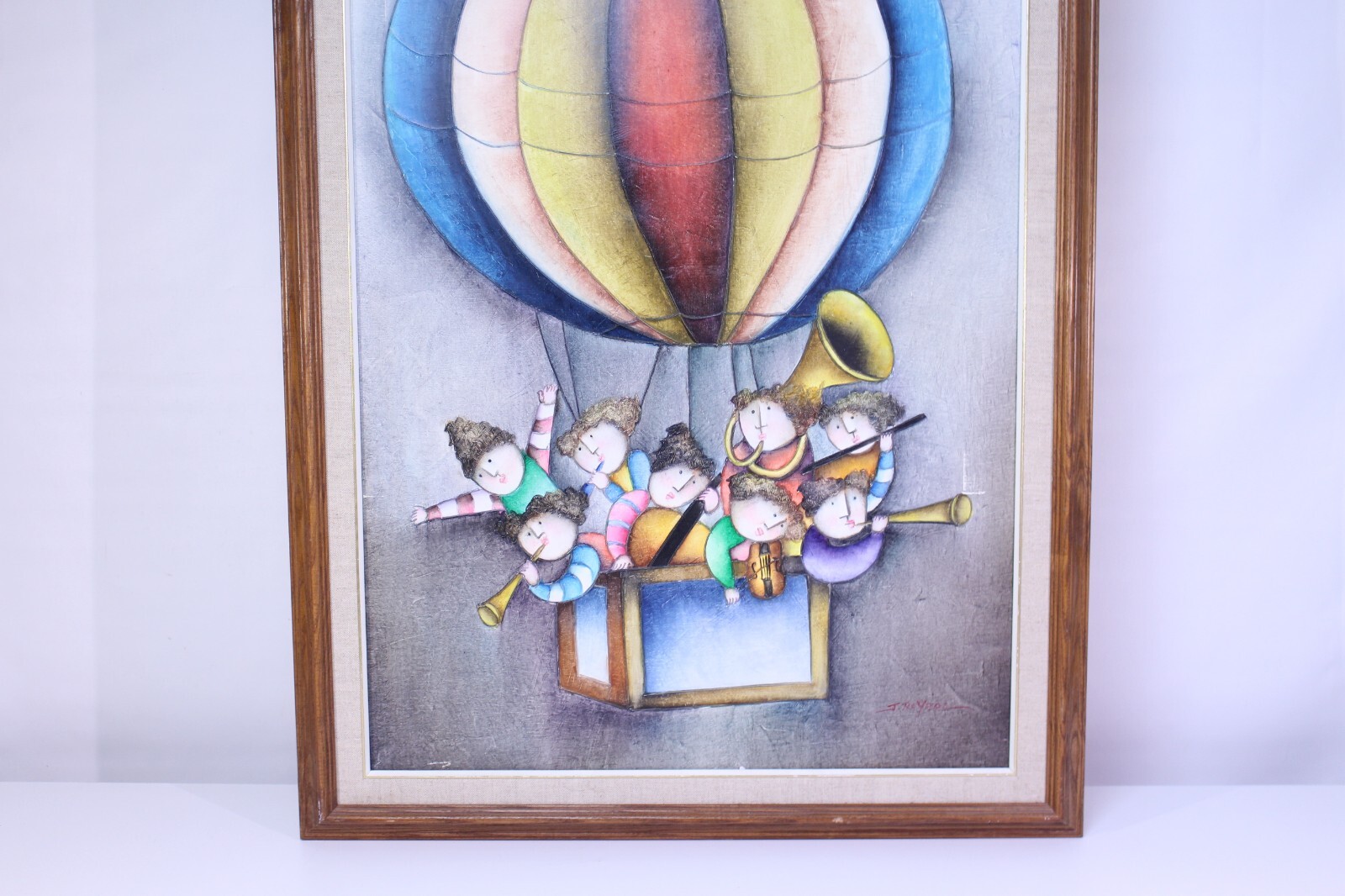 Joyce Roybal Oil Canvas Art Signed Framed Musicians Hot Air Balloon Whimsical NY