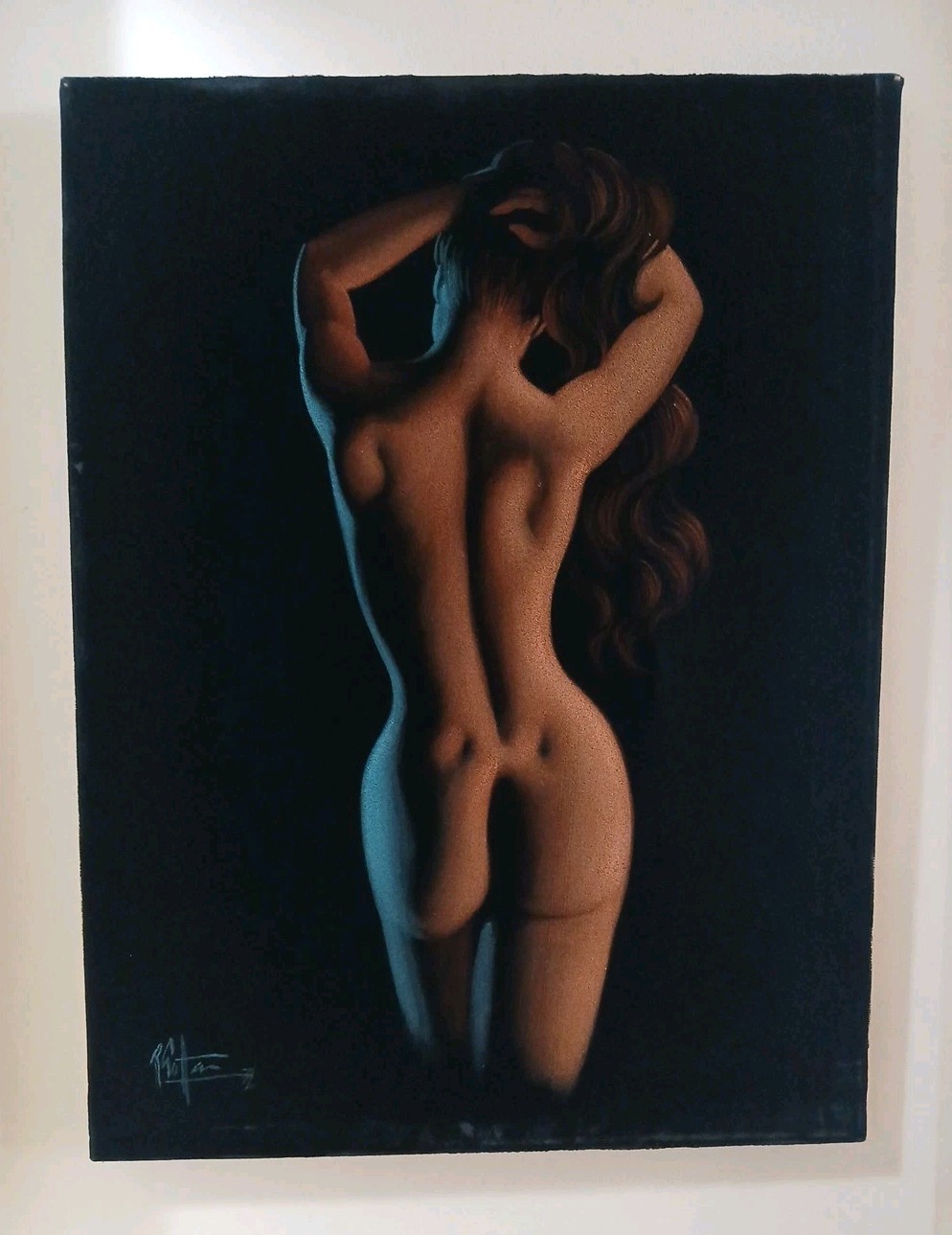 Signed Raul Gotta Vintage Black Velvet Painting of Nude Woman 24×18 (OOAK)