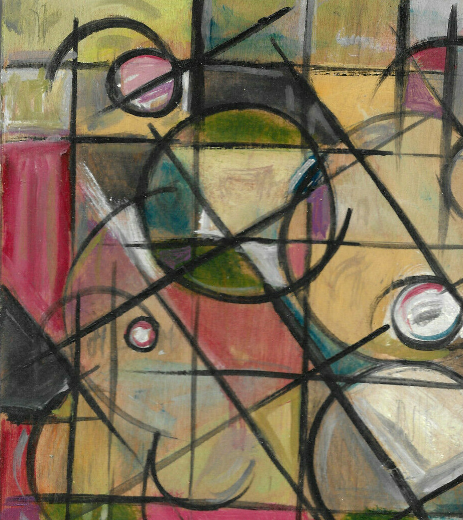 INBETWEEN TIME abstract oil painting 8×10 wood Vintage art WOW signed Crowell