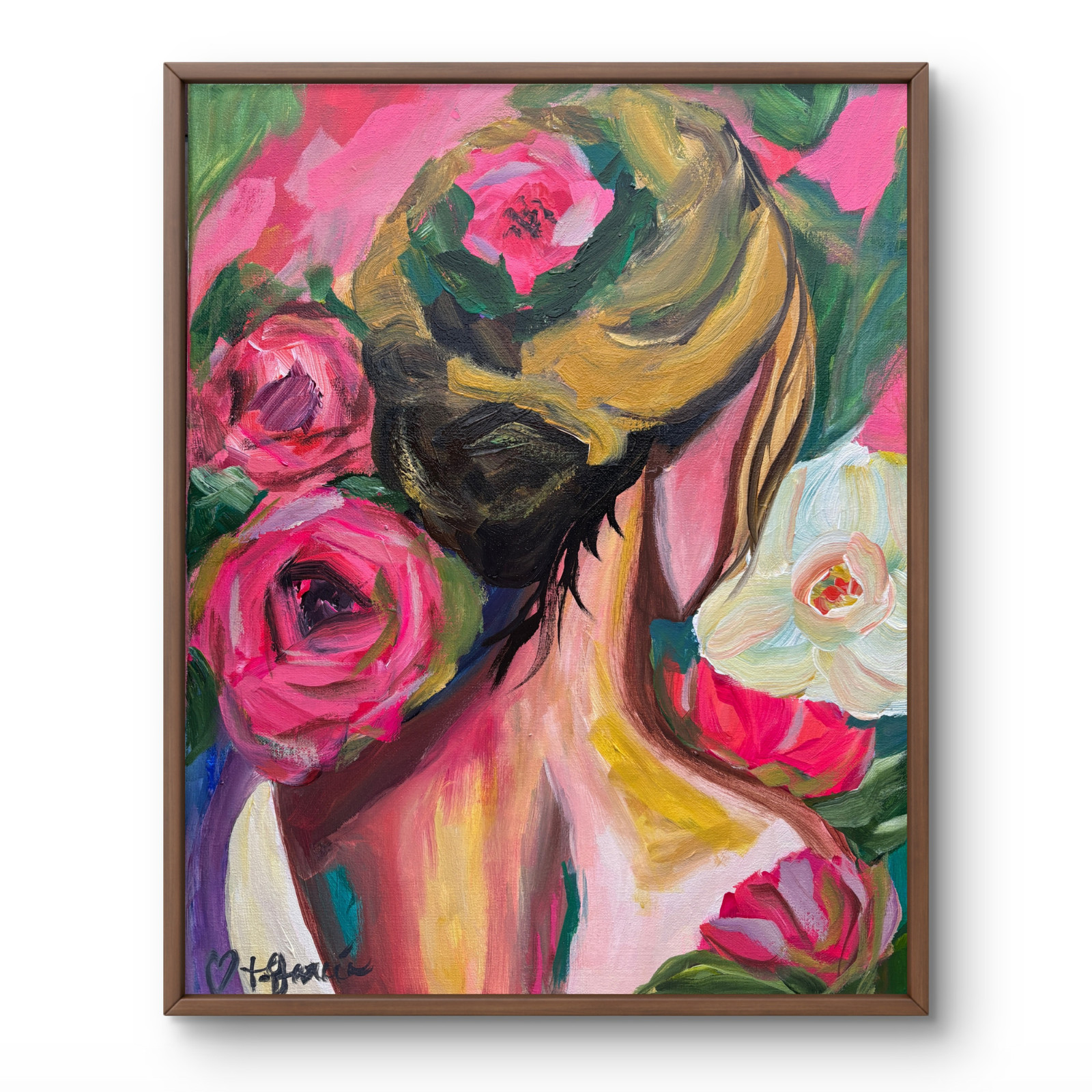 V Muse Era Woman in Roses 16×20 Original Art Botanical Expressionism Home Decor