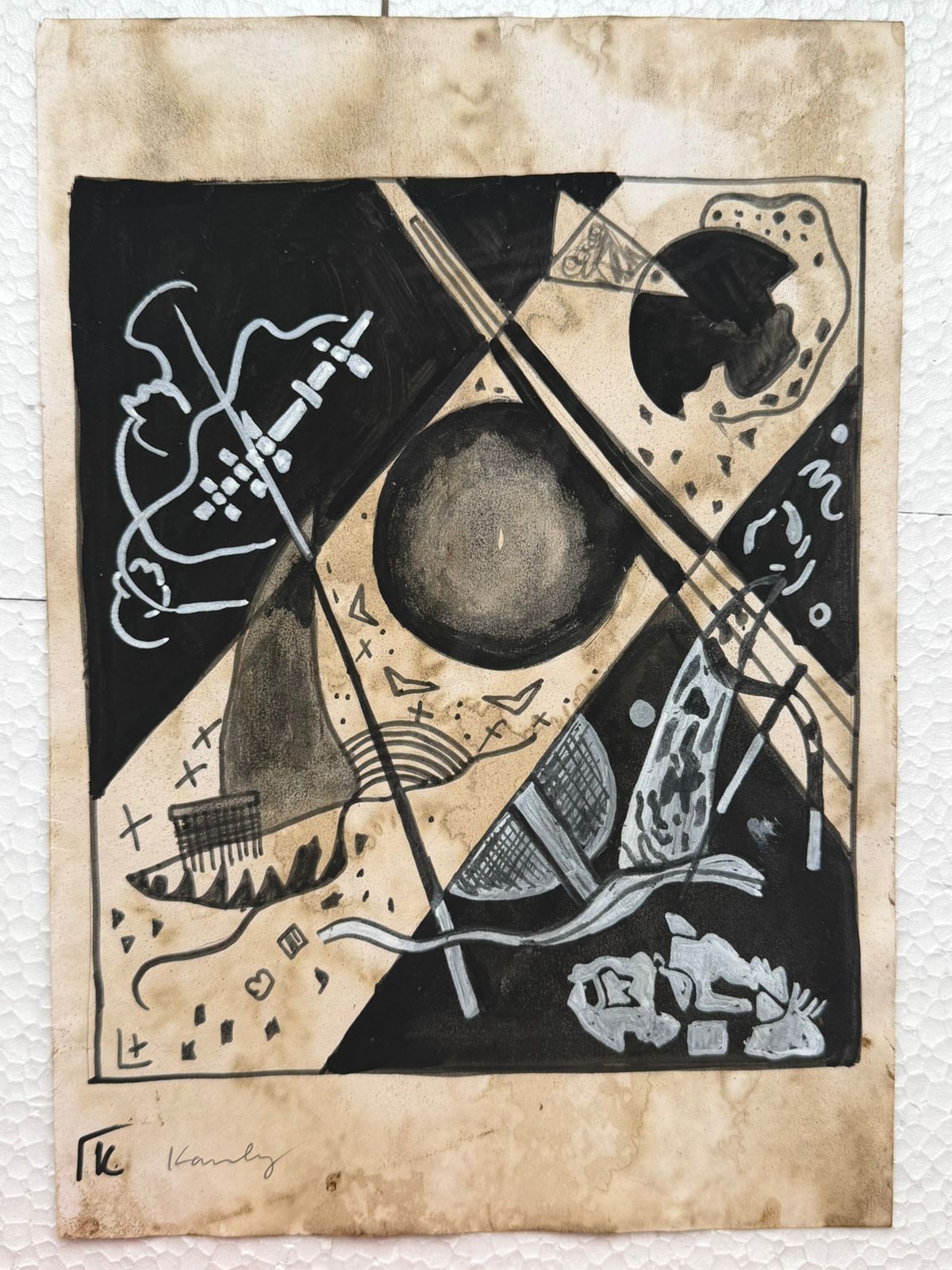 VASILY KANDINSKY painting drawing on old paper signed stamped