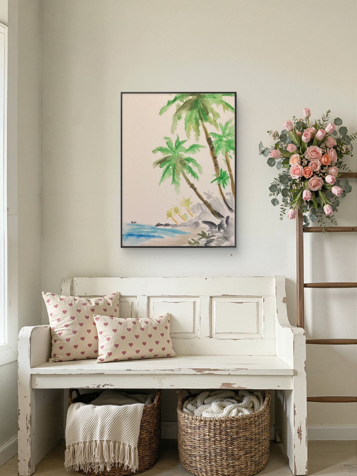 Original Palm Trees Ocean Seascape Abstract Modern Art 11x 14 Canvas Panel