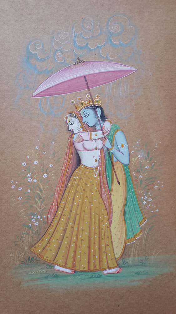 Mughal style miniature paper painting of RADHA KRISHNA, antique look