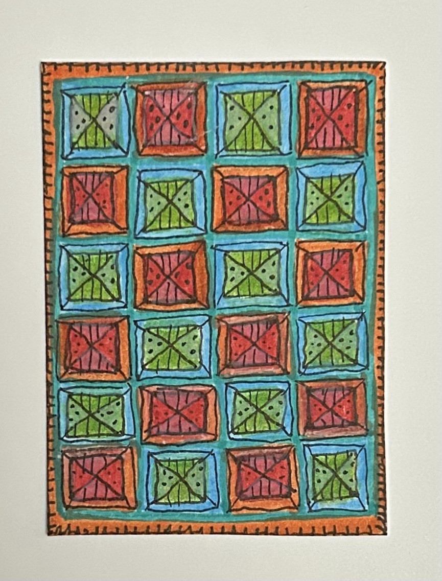 ACEO Original Miniature Art By Lyn’et Titled ‘Quilt’ 2.5X3.5”