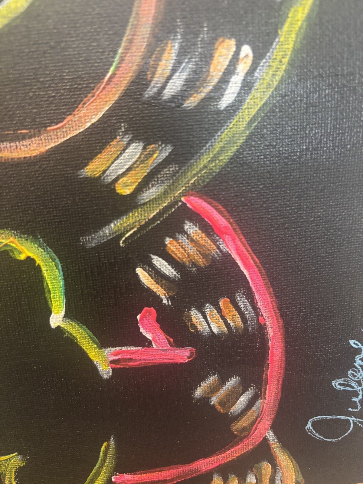 Neon Cartoon Character: Original Acrylic Painting, 11×14, Home Office Decor