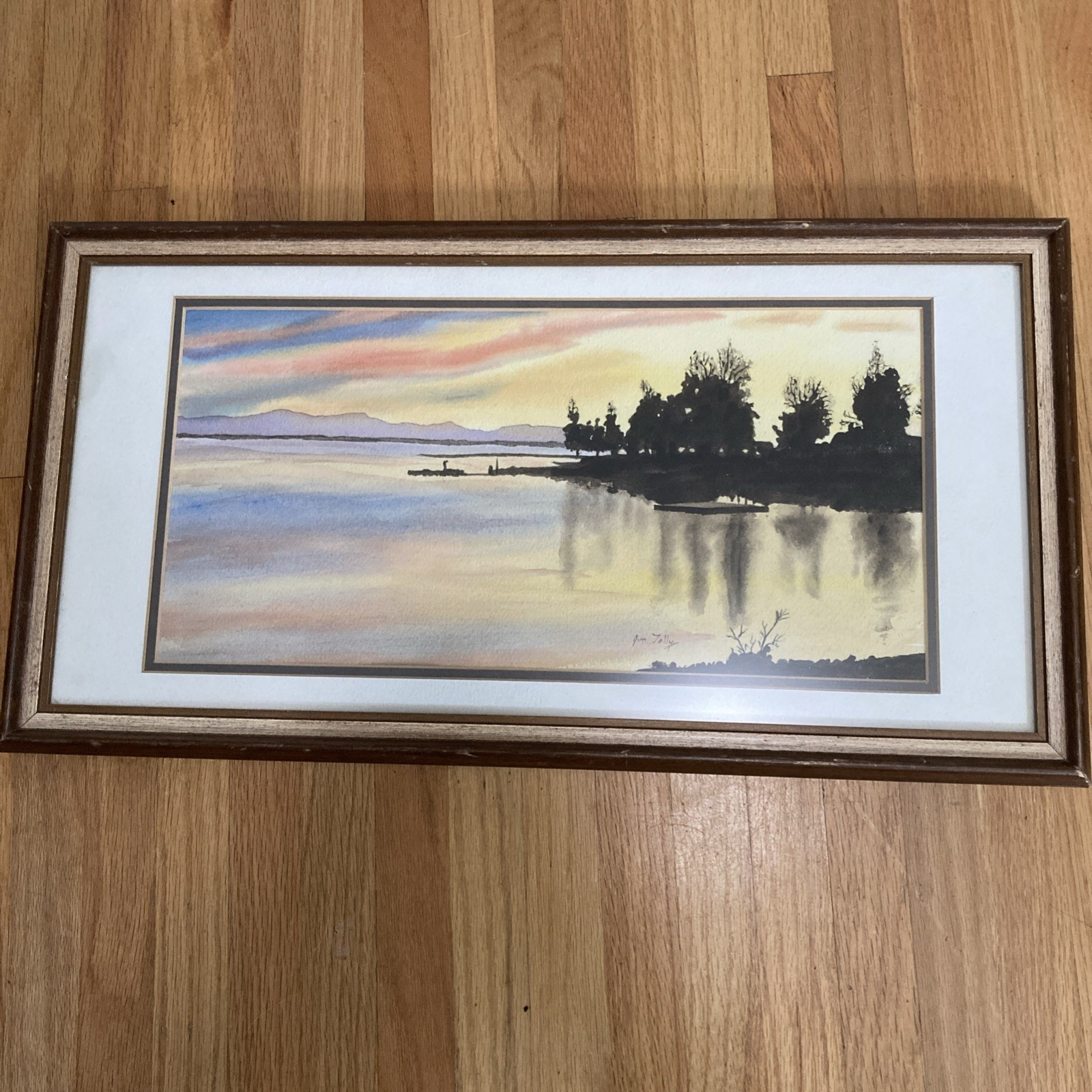 Jim Tally Water Color “Sunset” Signed Framed W/ About The Artist 11.5x22in