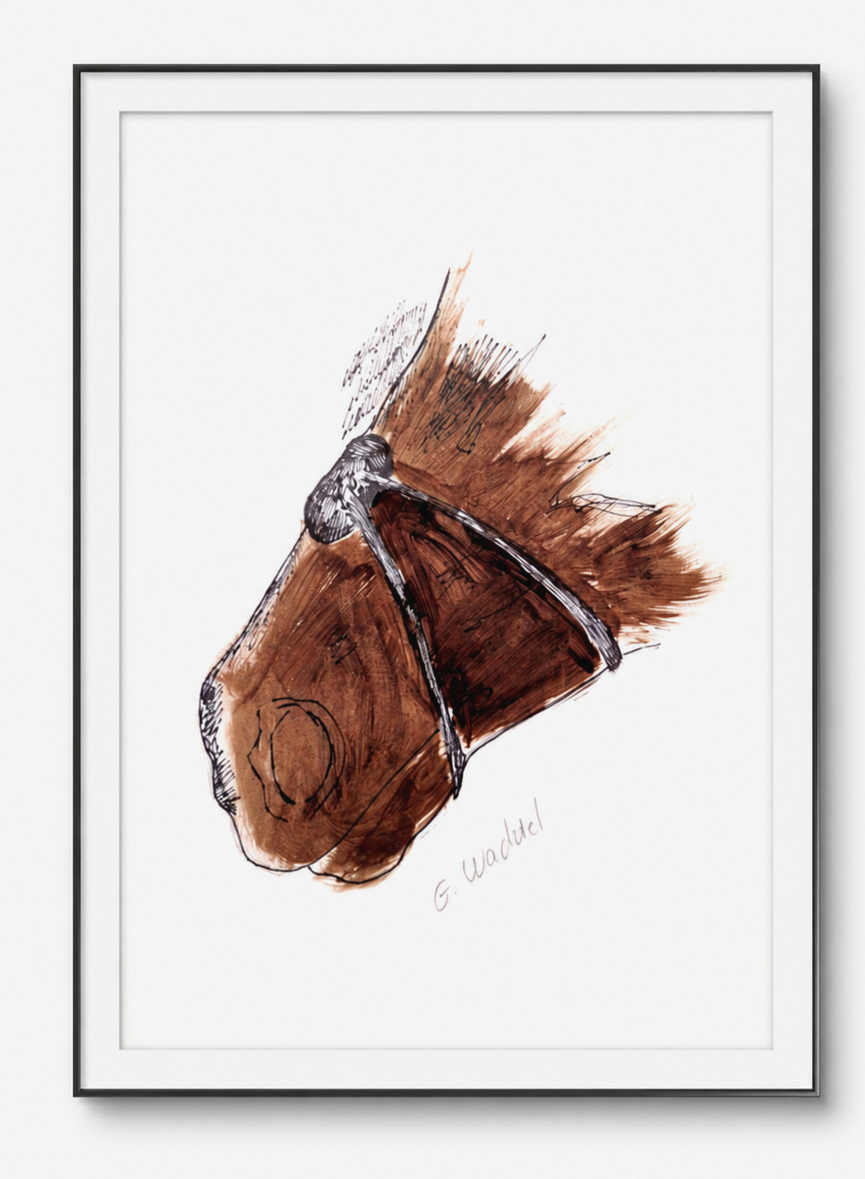 Original Horse Head Painting 8.5×5.5 Paper Brown Bridle Tack Portrait Wachtel