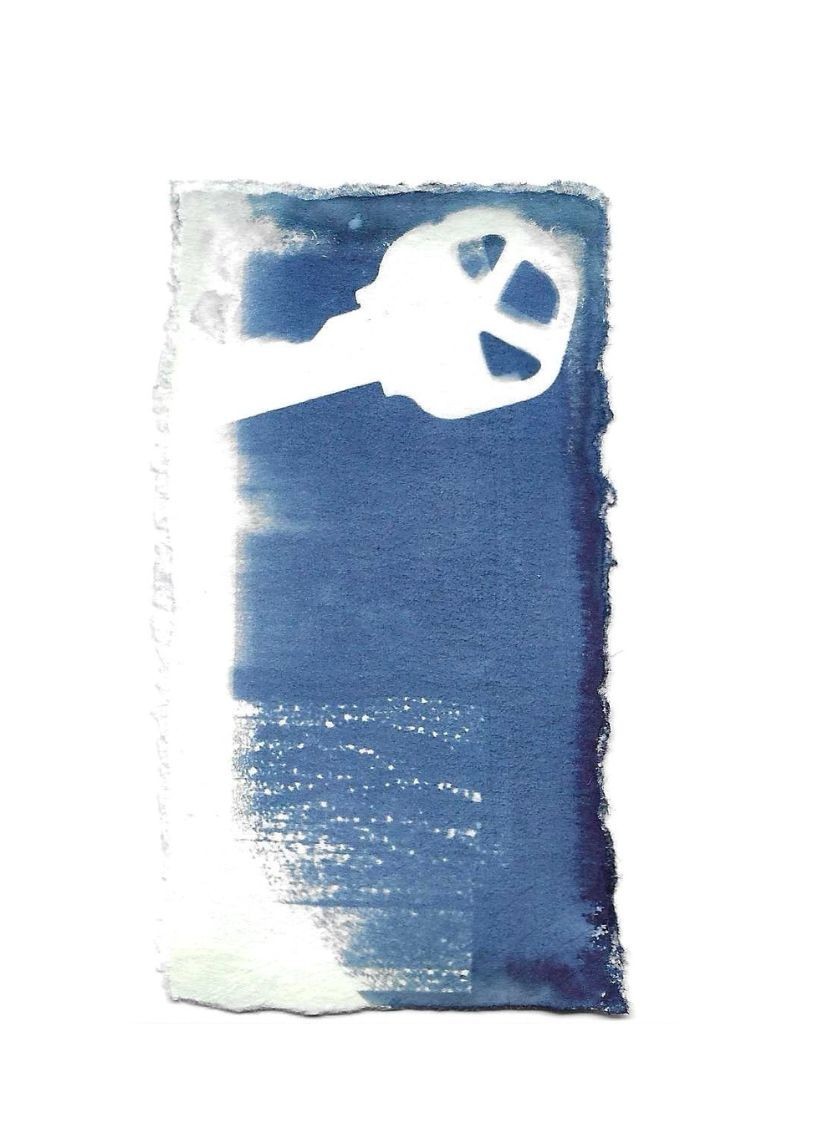 Original Cyanotype ACEO Art Card — «Locked Door» Handmade Sun Print | 2.5×3.5