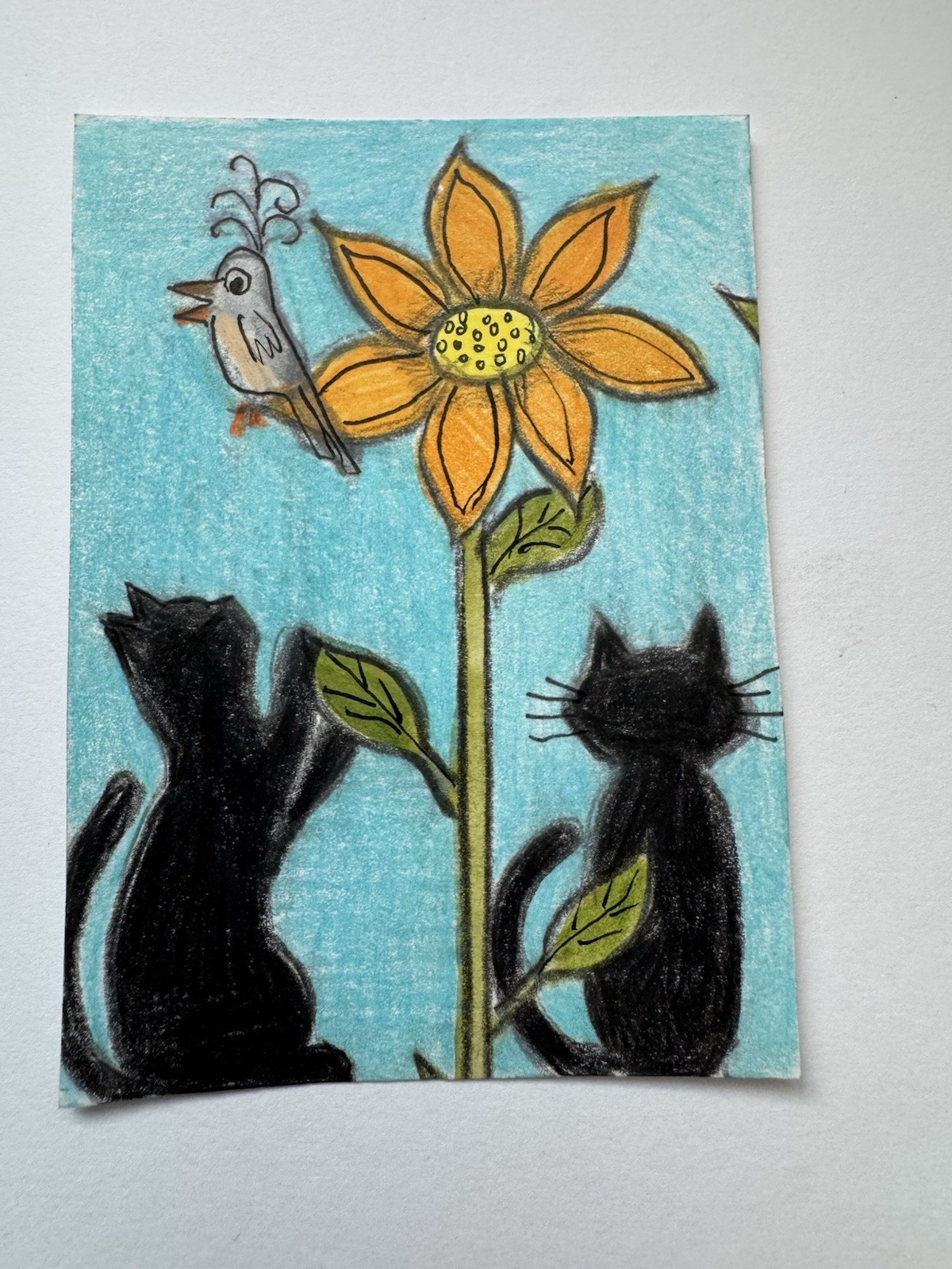 Aceo Original Art Trading Card, Black Cats playing outside , Art By Sommer Rayn