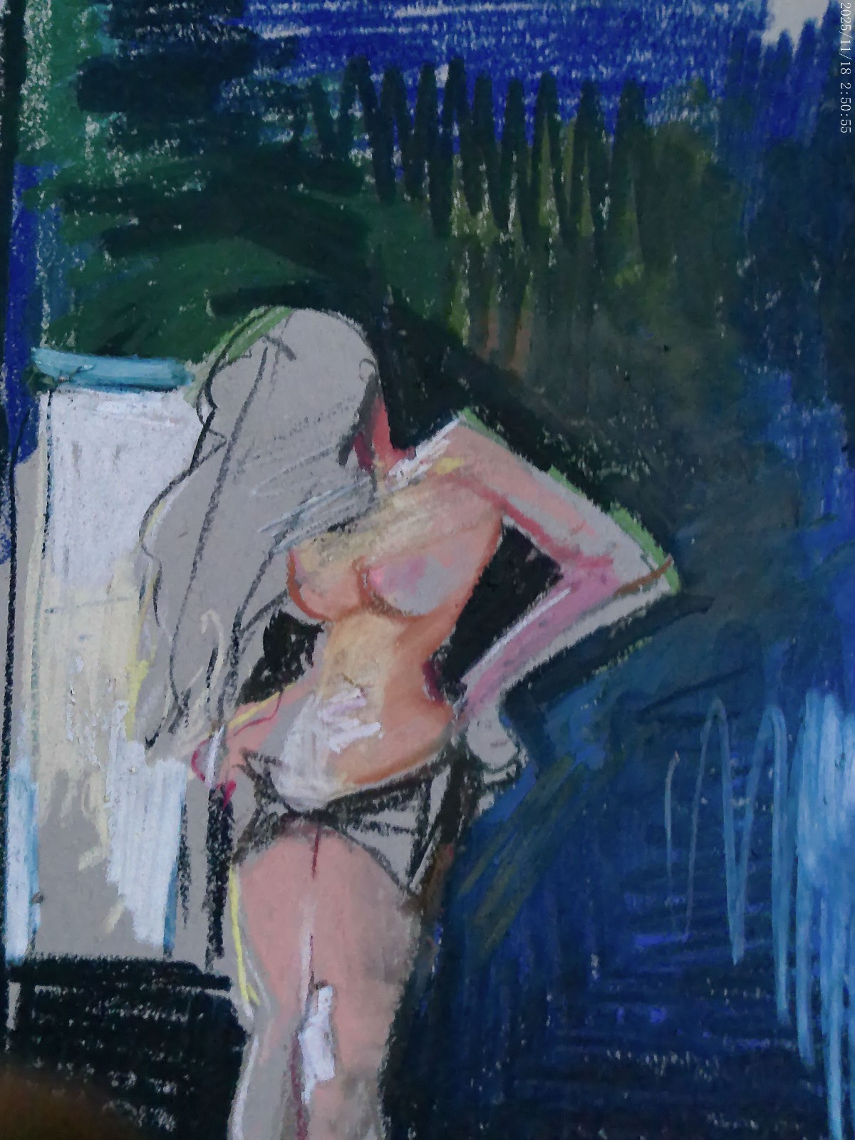 Cubist Surrealism Interior Figure Pastel Painting 9″x12″ Paper Original Signed