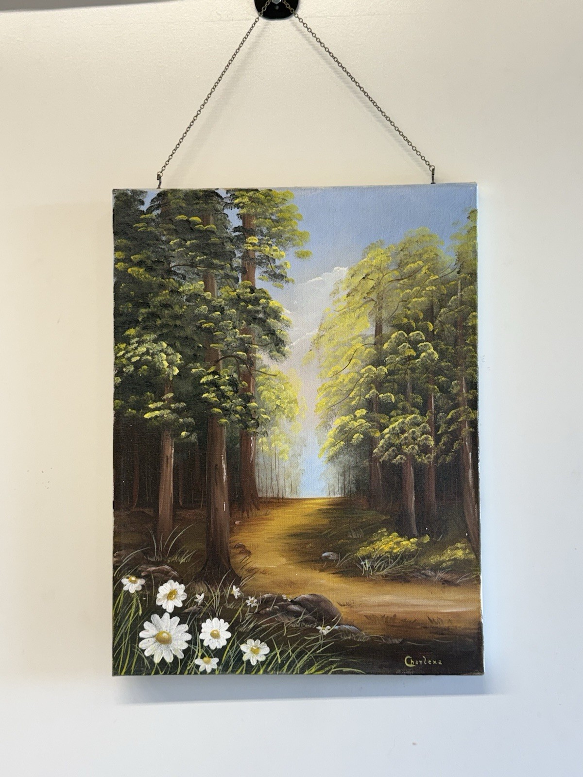 Vtg Bob Ross Style «Woodland Peace»Landscape Oil Painting On Canvas 16″ X 12»