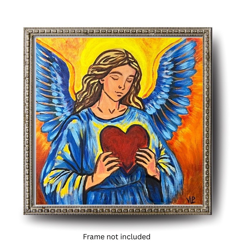 Angel Heart Spiritual Original Hand Painted Acrylic 12×12” Canvas Signed w/COA