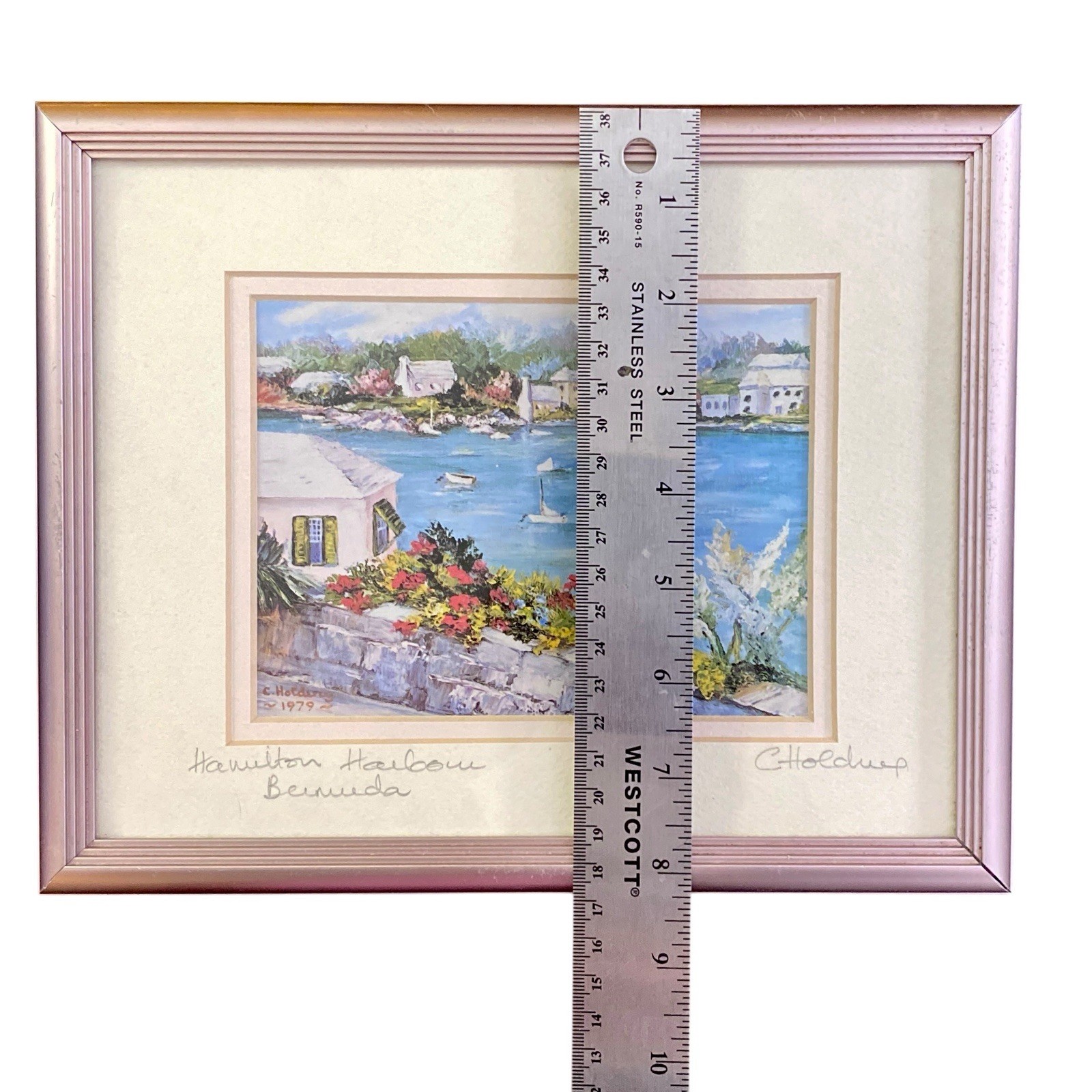 Signed Tropical Beachcore Coastal Framed Watercolor Litho Seaside Nautical 10×8