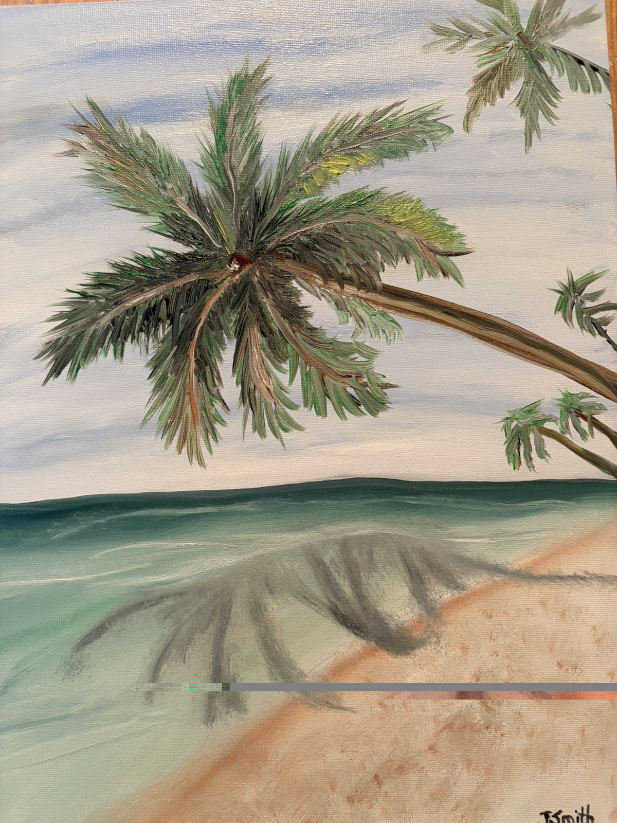 Original oil painting 11 x 14 inches palm tree at the ocean signed- free ship