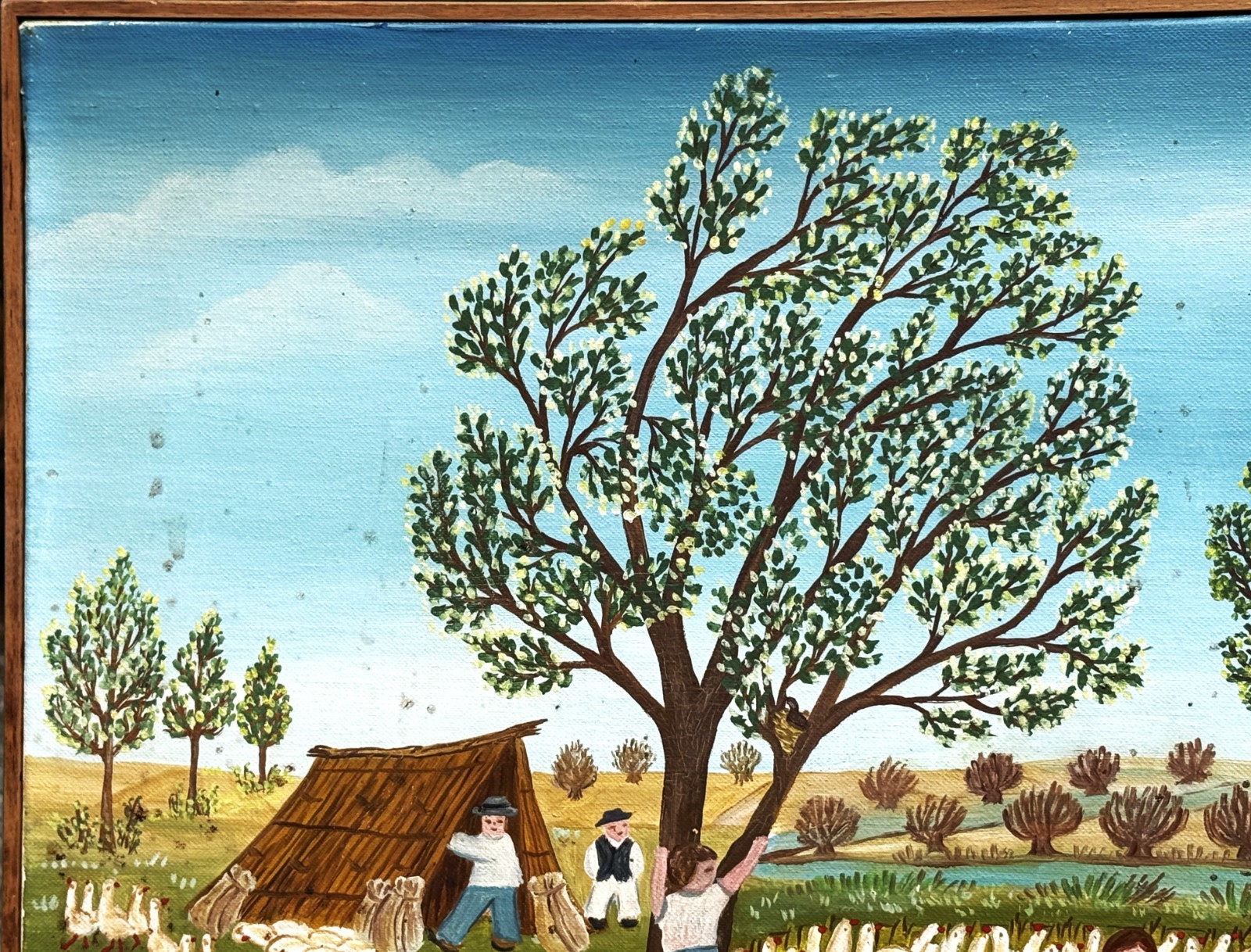 Deas Petrov-Morar (Serbian), c 2000 Naive Art Lively Communal Scene O/C, Signed!