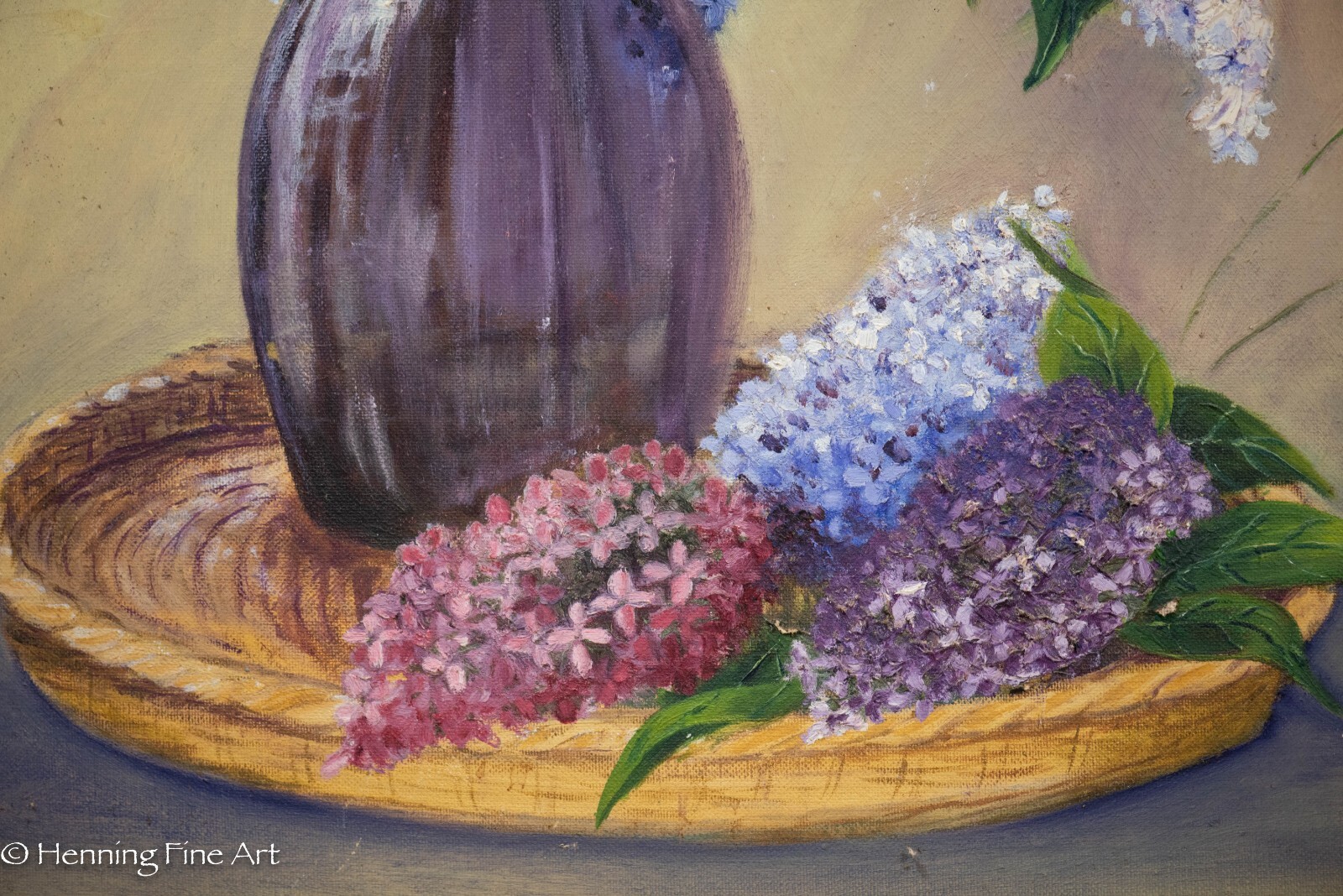 Beautiful Mid Century Oil Painting of Lilac Floral Still Life Signed & Fine!