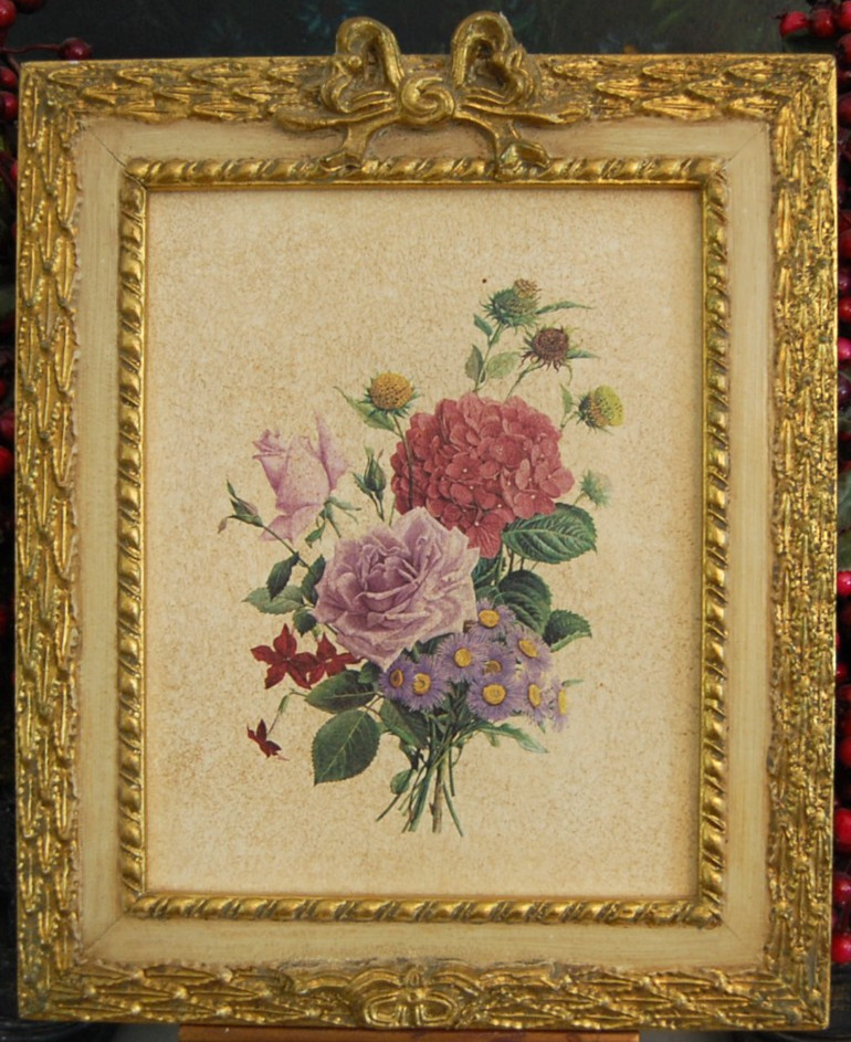 VINTAGE 1990’S BOMBAY CO «MIXED FLOWERS I PURPLE ROSE» FRAMED ART PRINT PAINTING