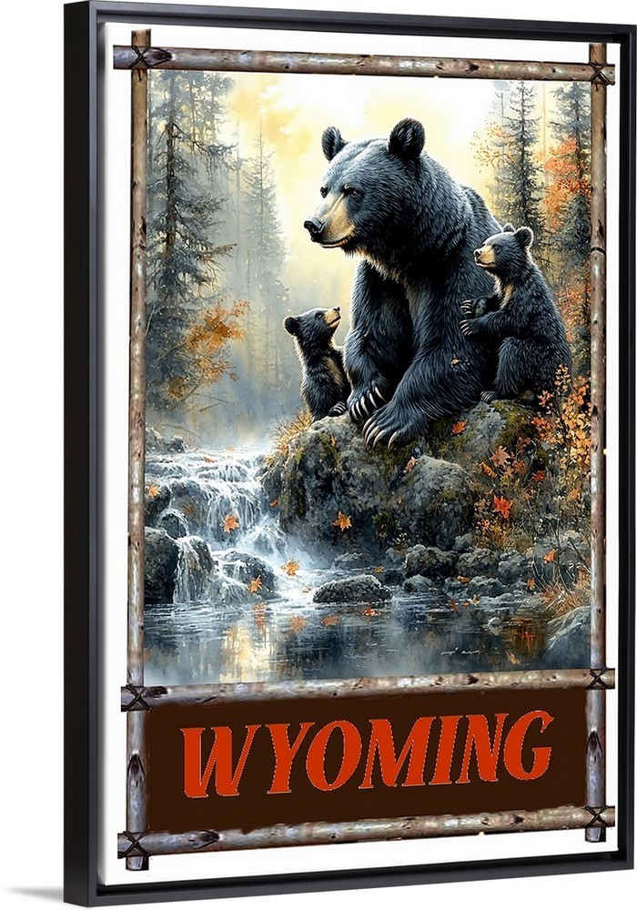 Wyoming Black Bears Travel Poster Prints Framed Or Canvas Wildlife