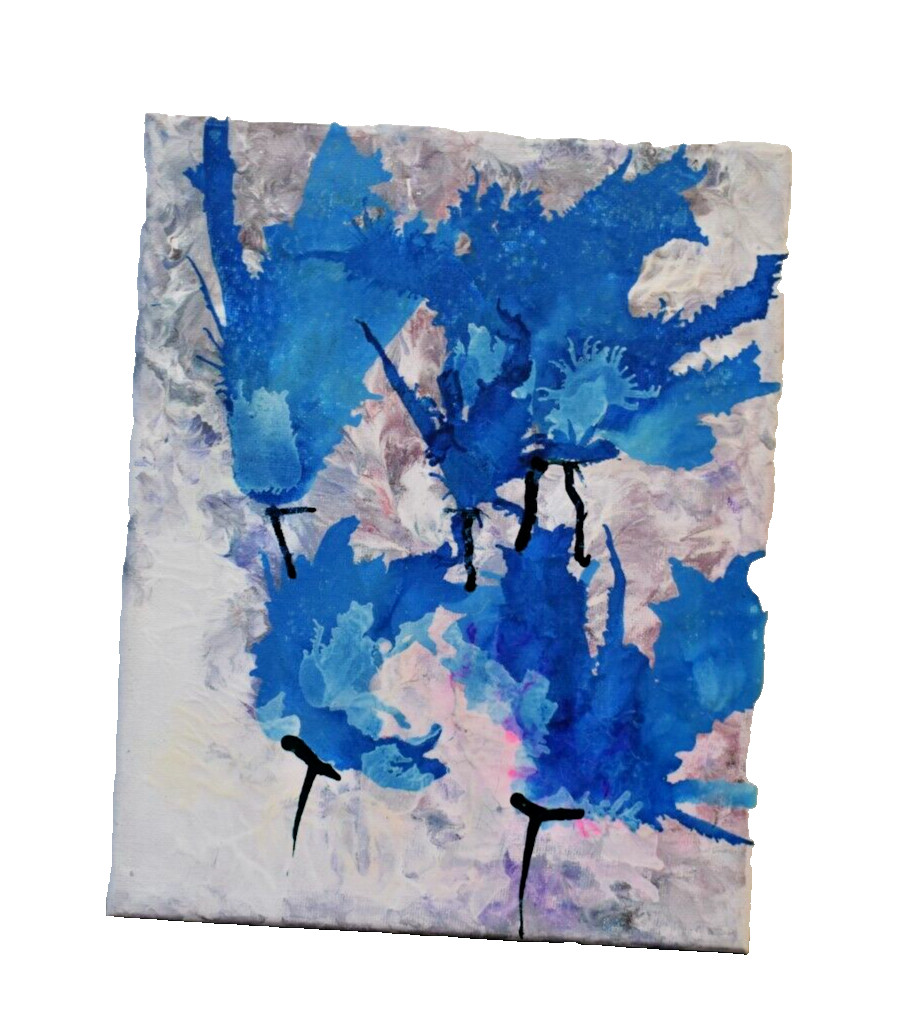 Blue Iris Alcohol Splash on White Multi Acrylic Pour Abstract Art Painting 8X10