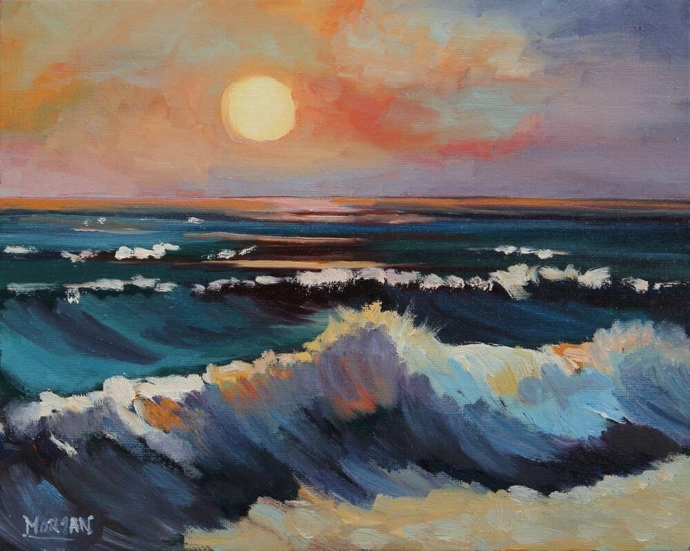 Original Morgan Oil Painting 10×10 Seascape Impressionism Art, Melbourne Beach