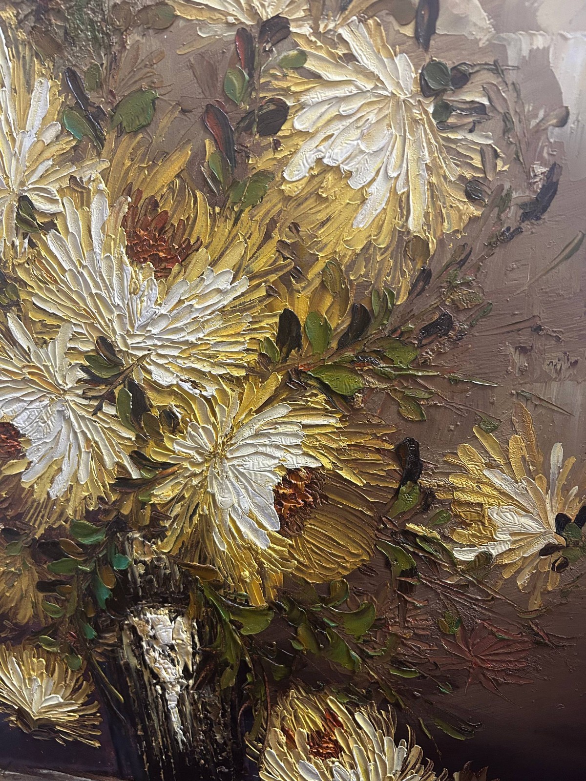 Franco Rispoli «Yellow Chrysanthemums in a Vase» – Original oil painting