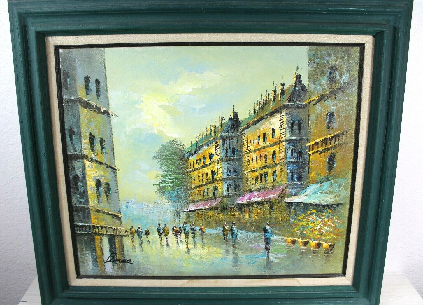 Oil Painting on Canvas Paris Street Scene, Signed Benson 24X20 31×27 Framed