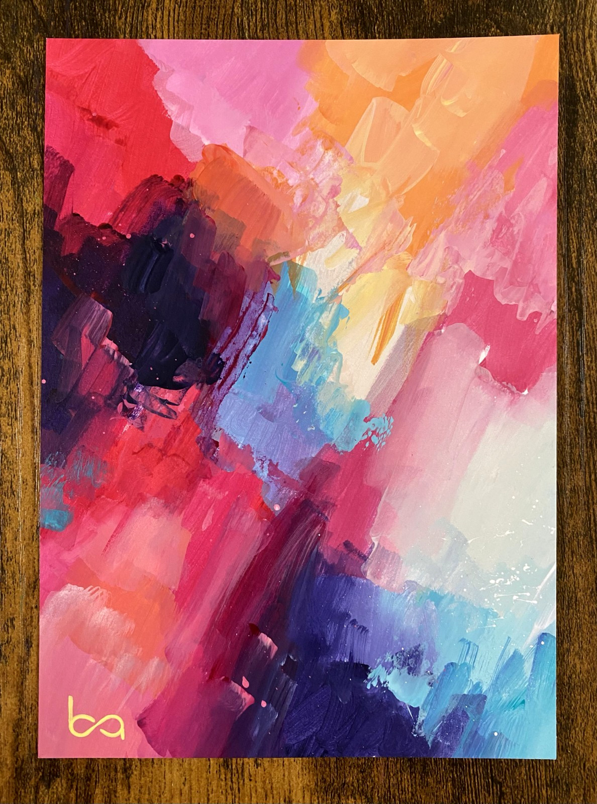 Original Abstract Painting 5×7″ Modern Acrylic Bold Color Palette Wall Decor
