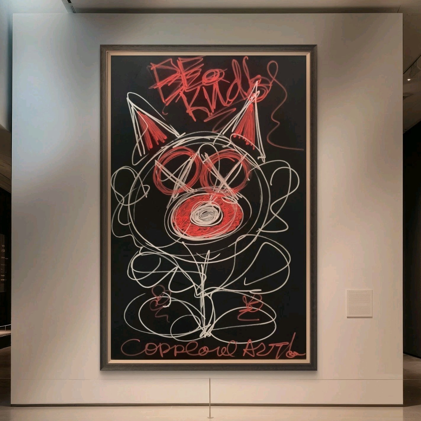 Trey Coppland, Be Kind Abstract Cat Acrylic Painting, 20+30 in, 2026, Signed