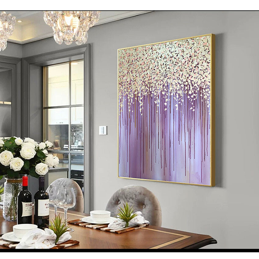 Abstract Purple Handmade Canvas Oil Painting Textured Frameless Wall Art Decor