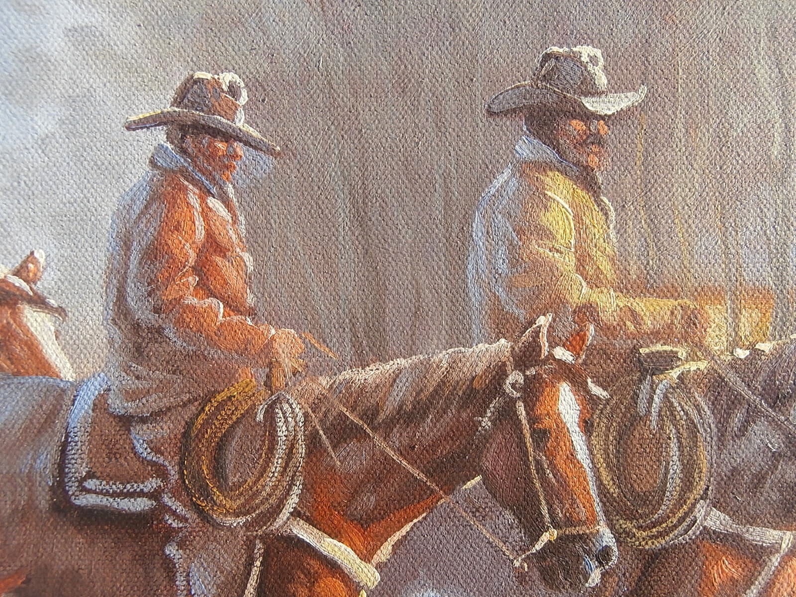 COWBOY ART Horses WESTERN SCENE Artist AMERICAN WEST Winter Snow PAINTING