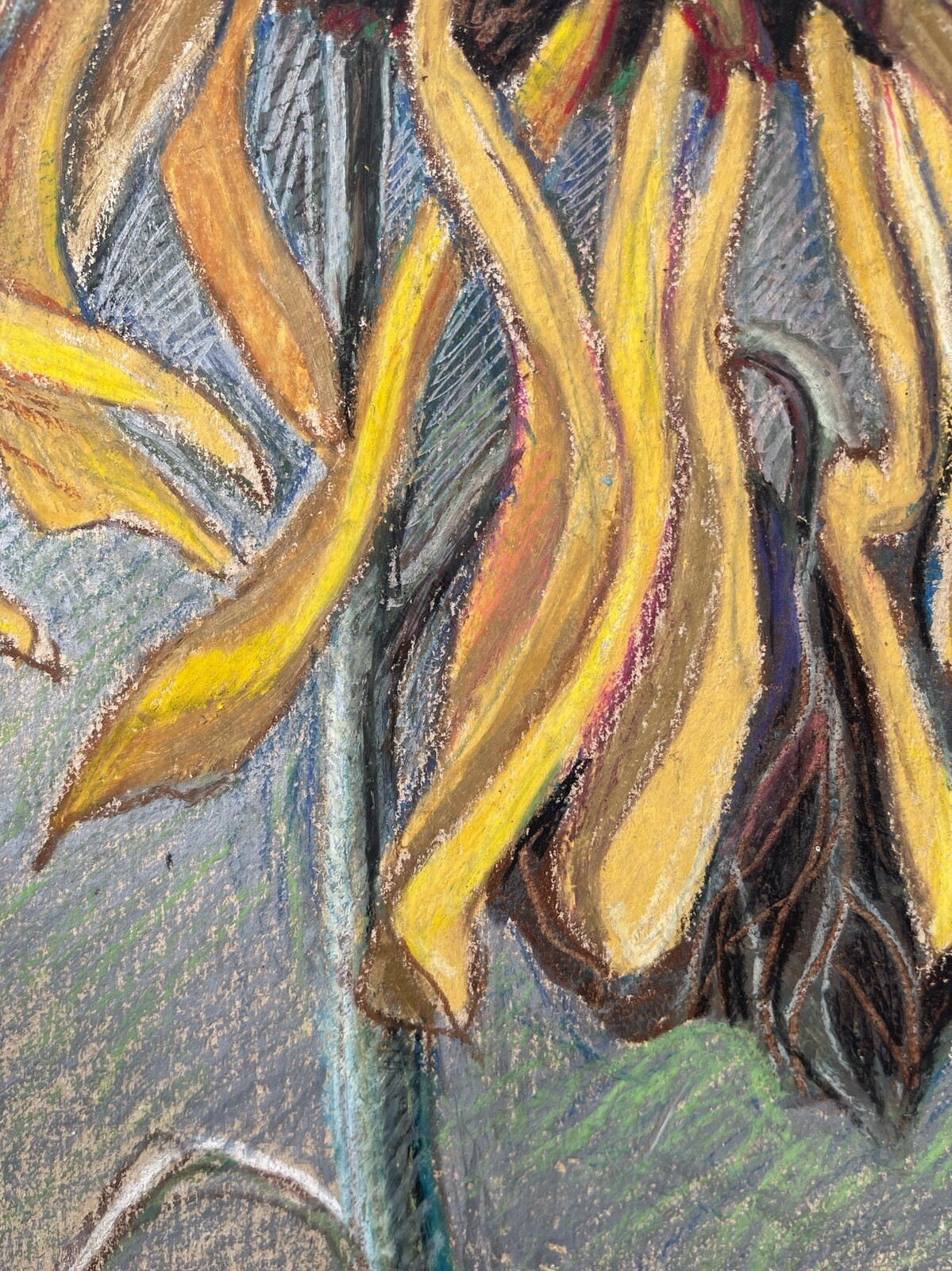 » Faded Sunflowers » ORIGINAL OIL PASTEL ART Ukraine Kharkiv