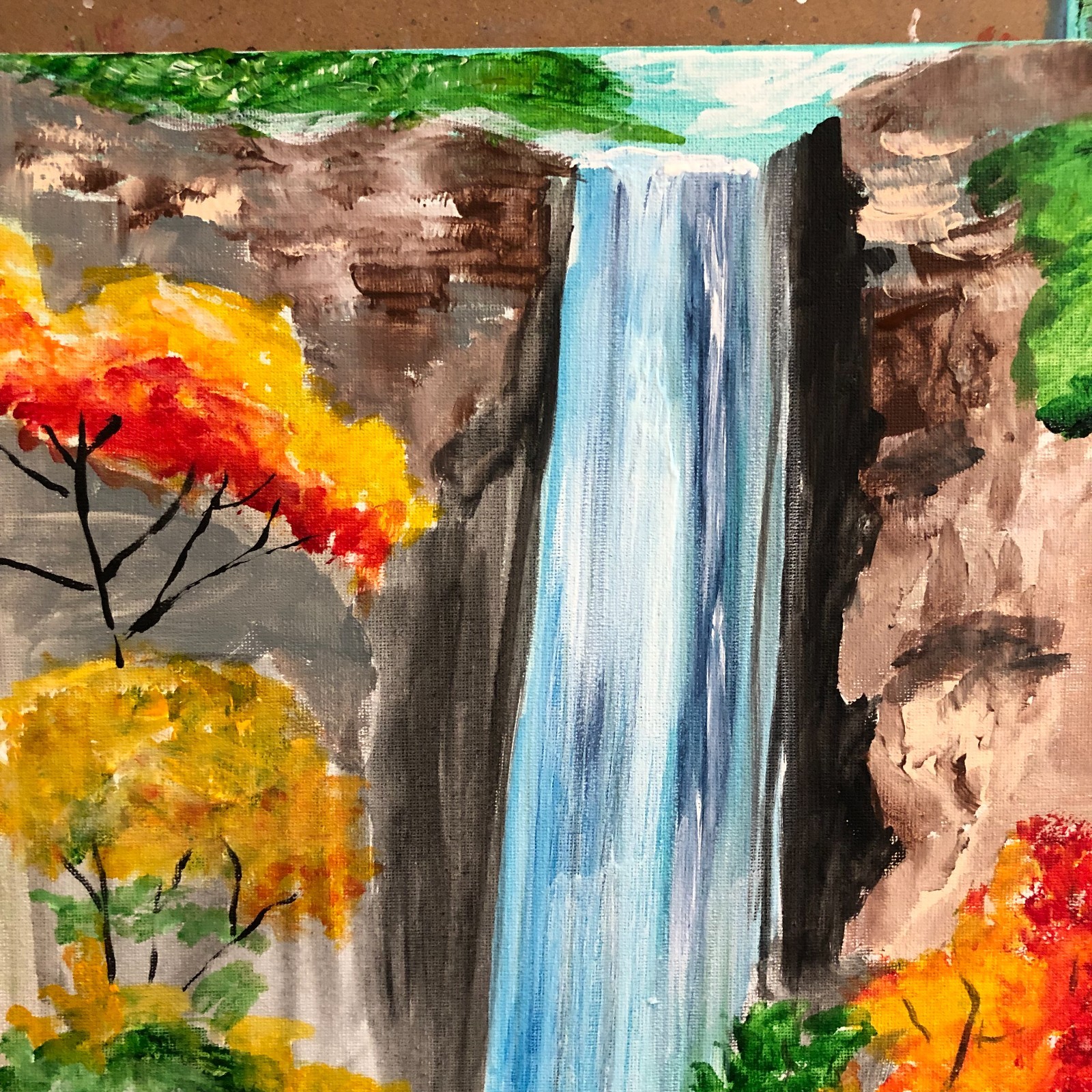 WS original waterfall impressionism painting 14X11 canvas acrylic modern art
