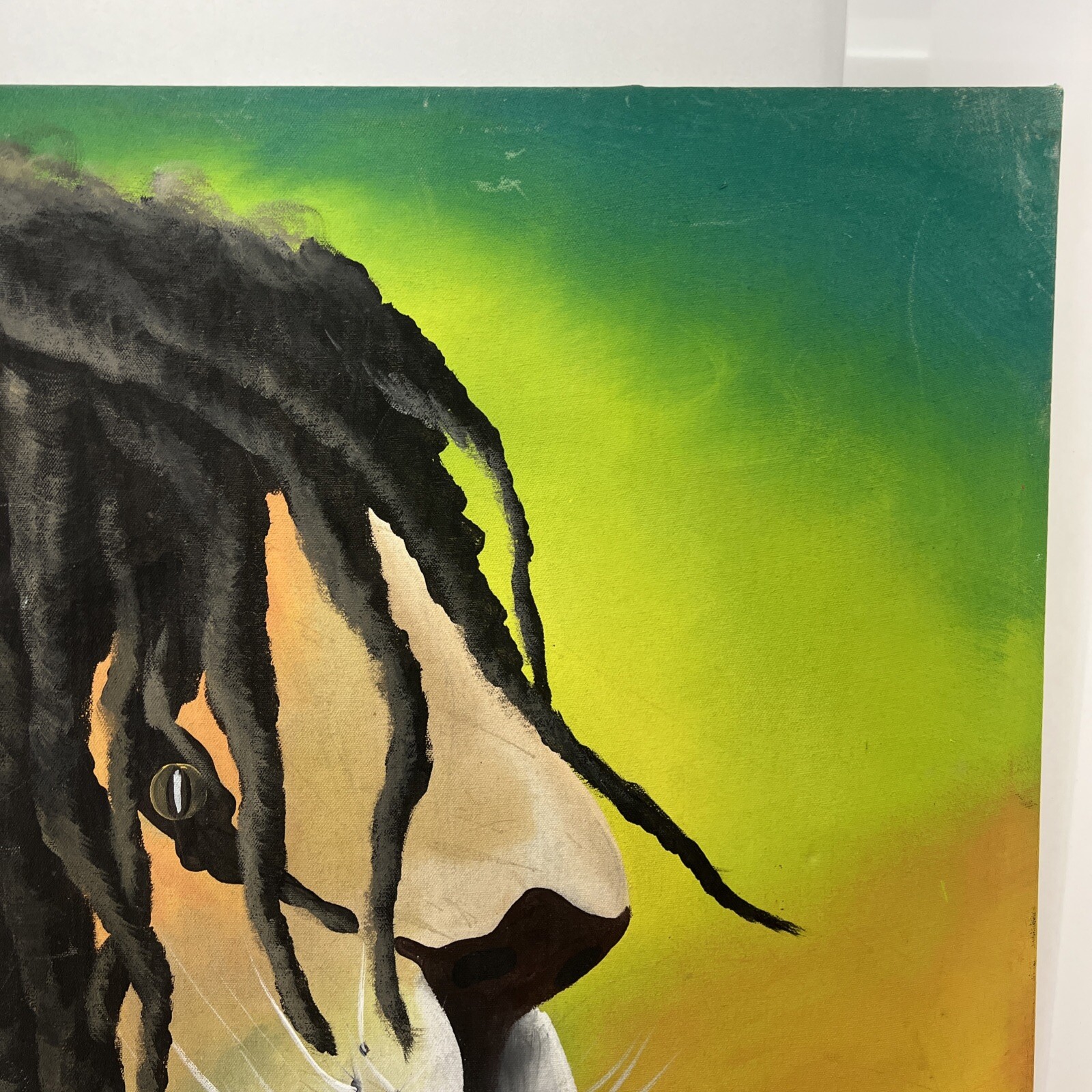 Bob Marley Artist Signed Original Painting Canvas Haitian Artist Rasta Lion Zion