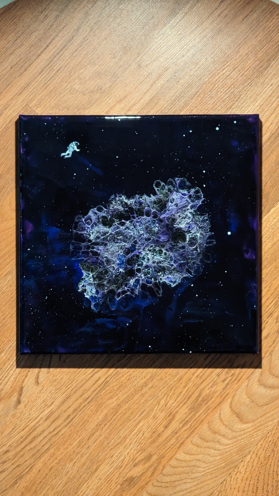 Artisan Original Acrylic Fluid Pour Art, 12X12 Canvas, Cosmic Cobweb Astronaut 