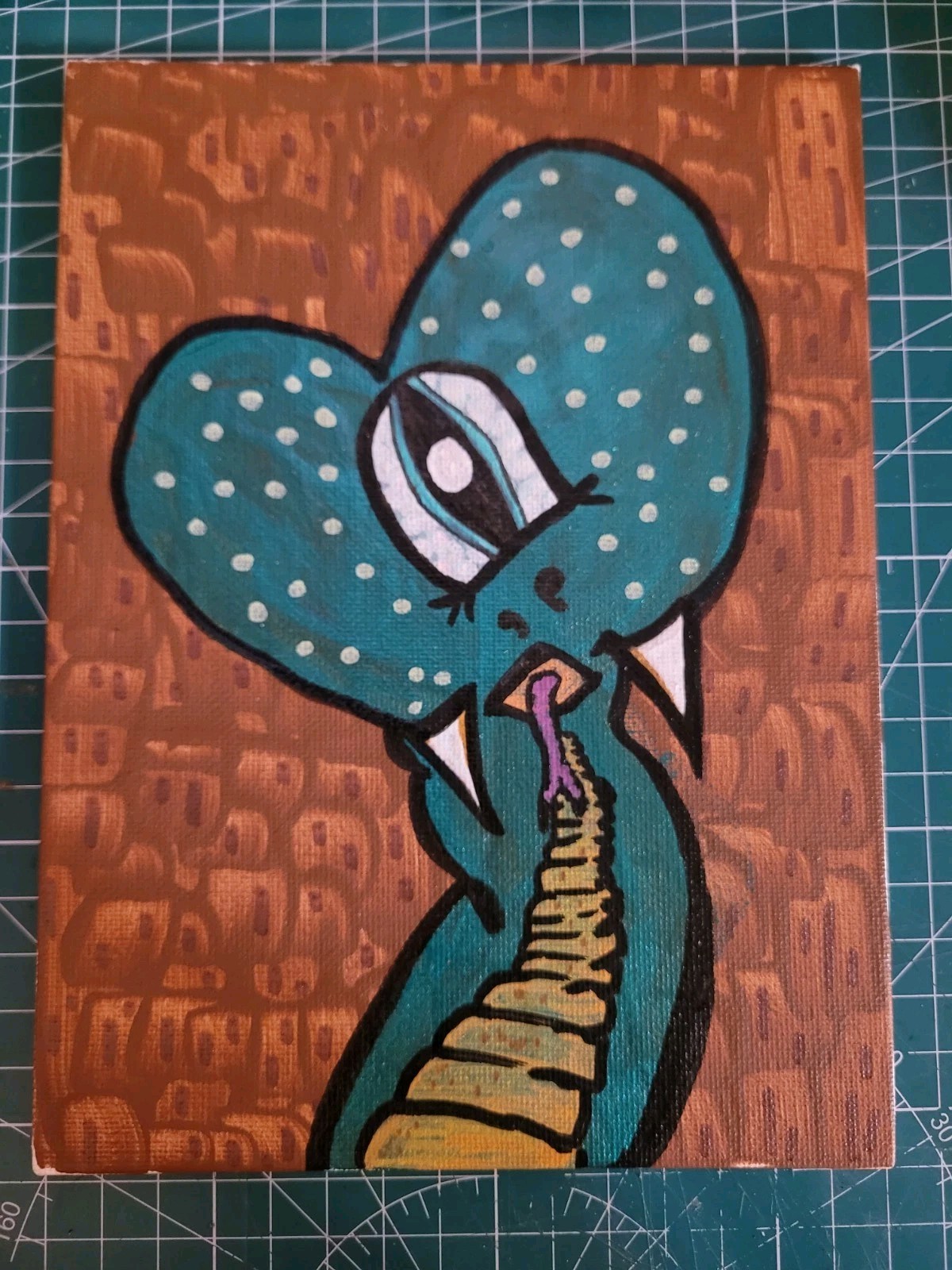 Original Painting Cobra Cyclops Derp Snake Green Death Noodle Lowbrow Art Animal