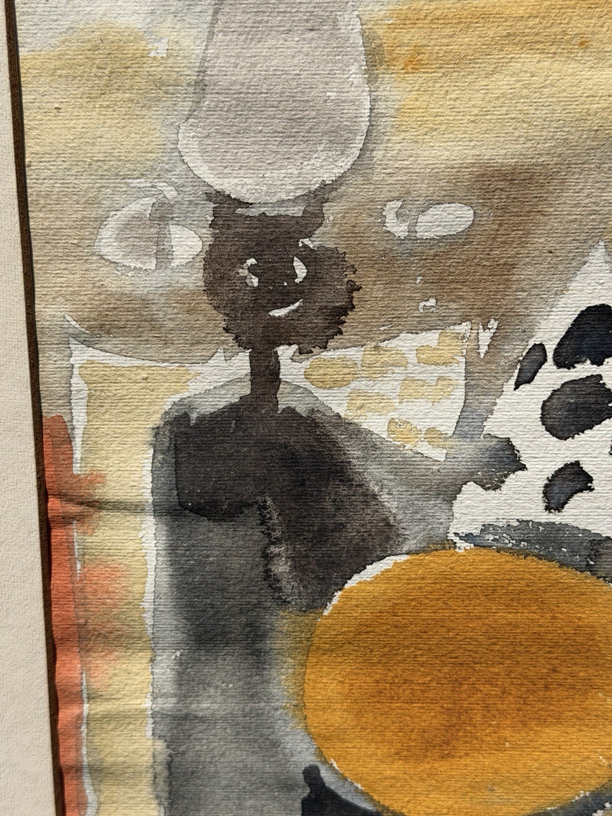 Illegibly Signed 1967 Figural Abstract Expressionist Watercolor Painting