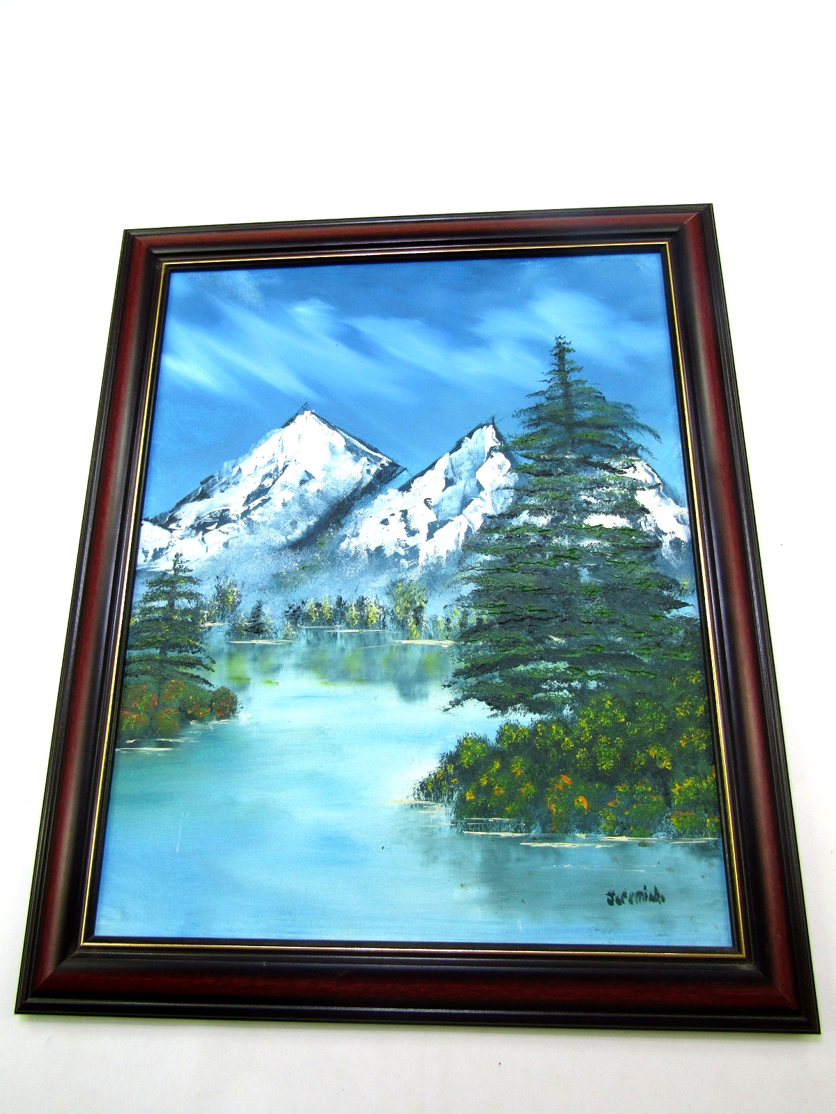 VTG Oil Painting Peace of Mind Jeremiah M Denton Mountain Tree Landscape 16×20
